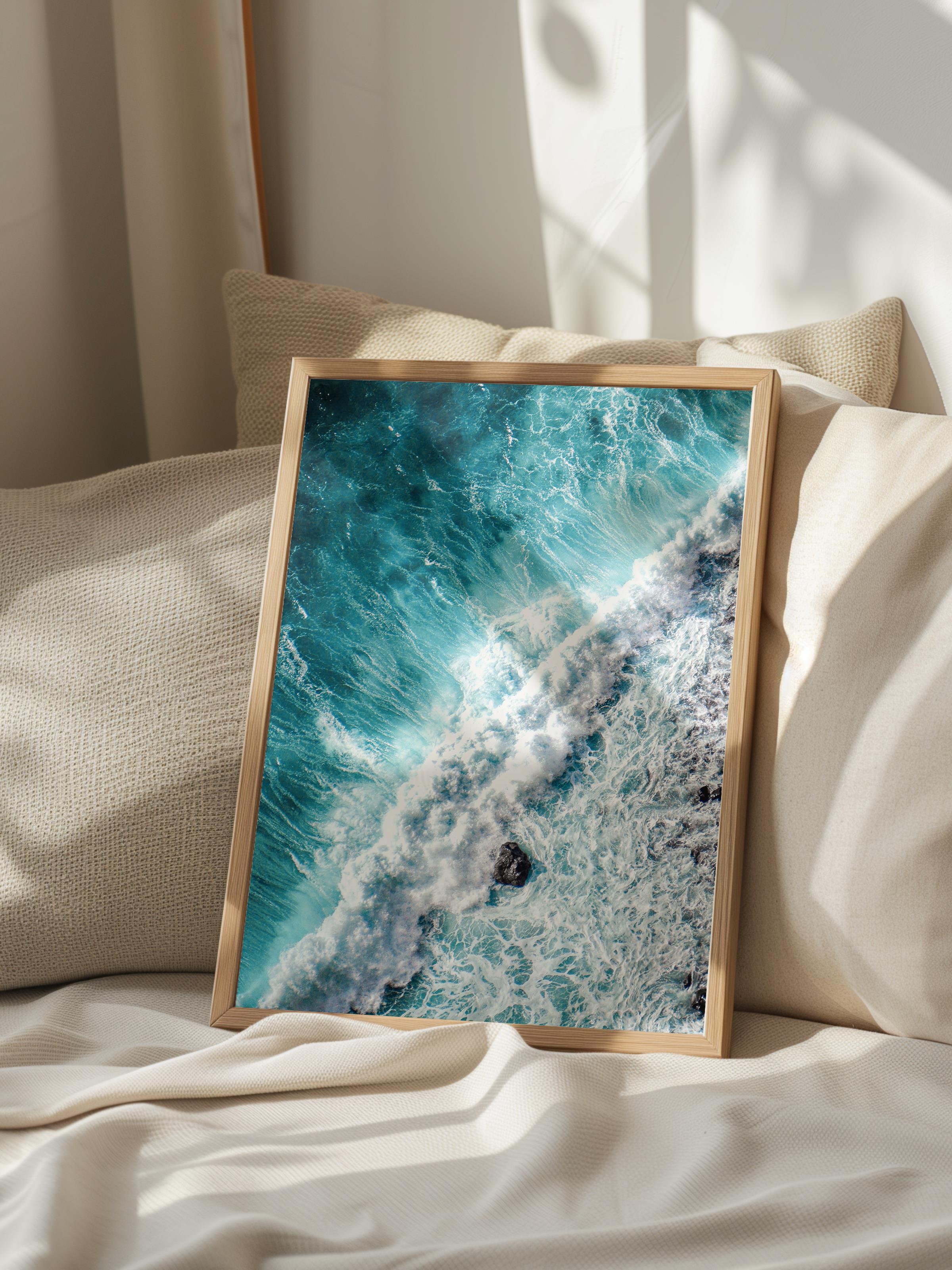 Çerçevesiz Poster, Yaz Temalı Tablo NO:25, Dalgaların Dansı Fotoğrafı, Mavi Poster, Dikey