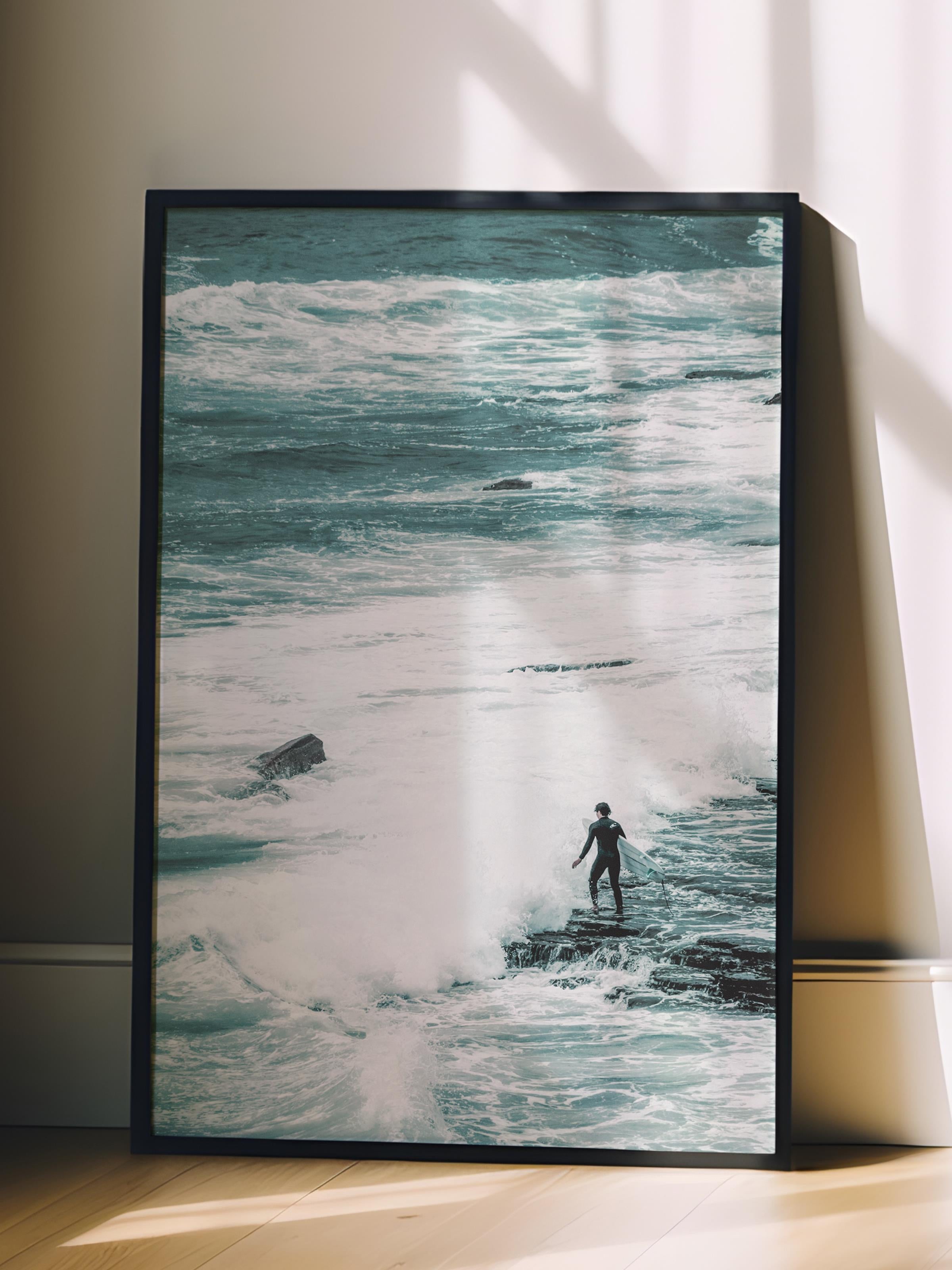 Çerçevesiz Poster, Yaz Temalı Tablo NO:250, Deniz ve Kayalıklar Fotoğrafı, Mavi Poster, Dikey