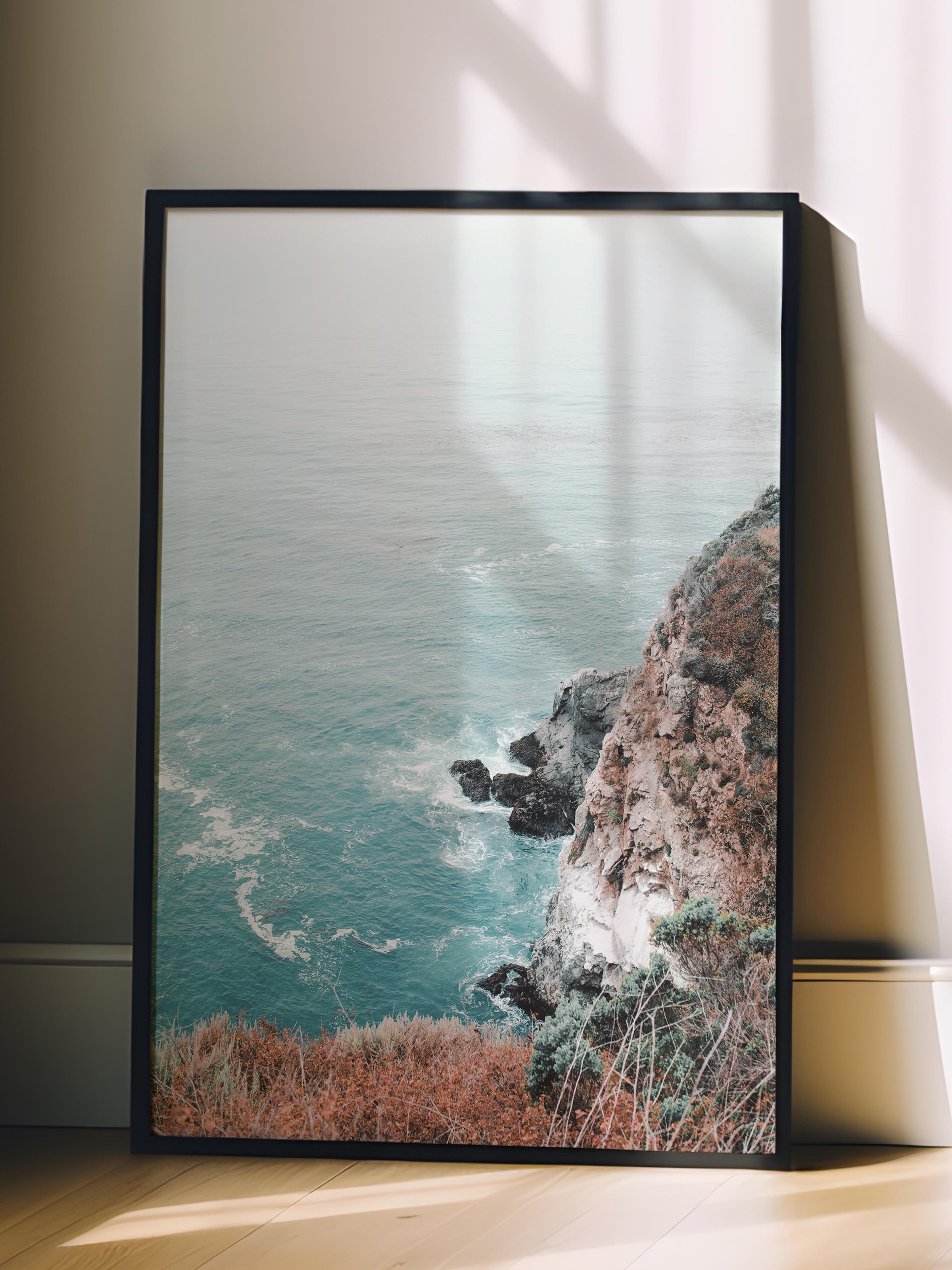 Çerçevesiz Poster, Yaz Temalı Tablo NO:252, Deniz ve Kayalık Manzarası Fotoğrafı, Gri Poster, Dikey