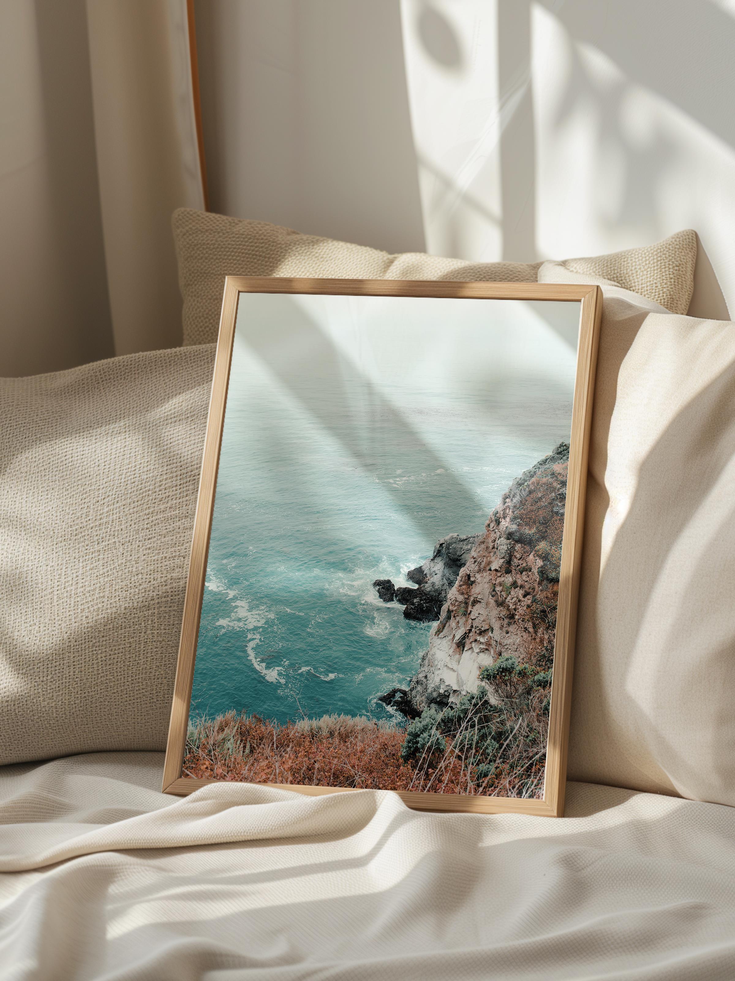 Çerçevesiz Poster, Yaz Temalı Tablo NO:252, Deniz ve Kayalık Manzarası Fotoğrafı, Gri Poster, Dikey