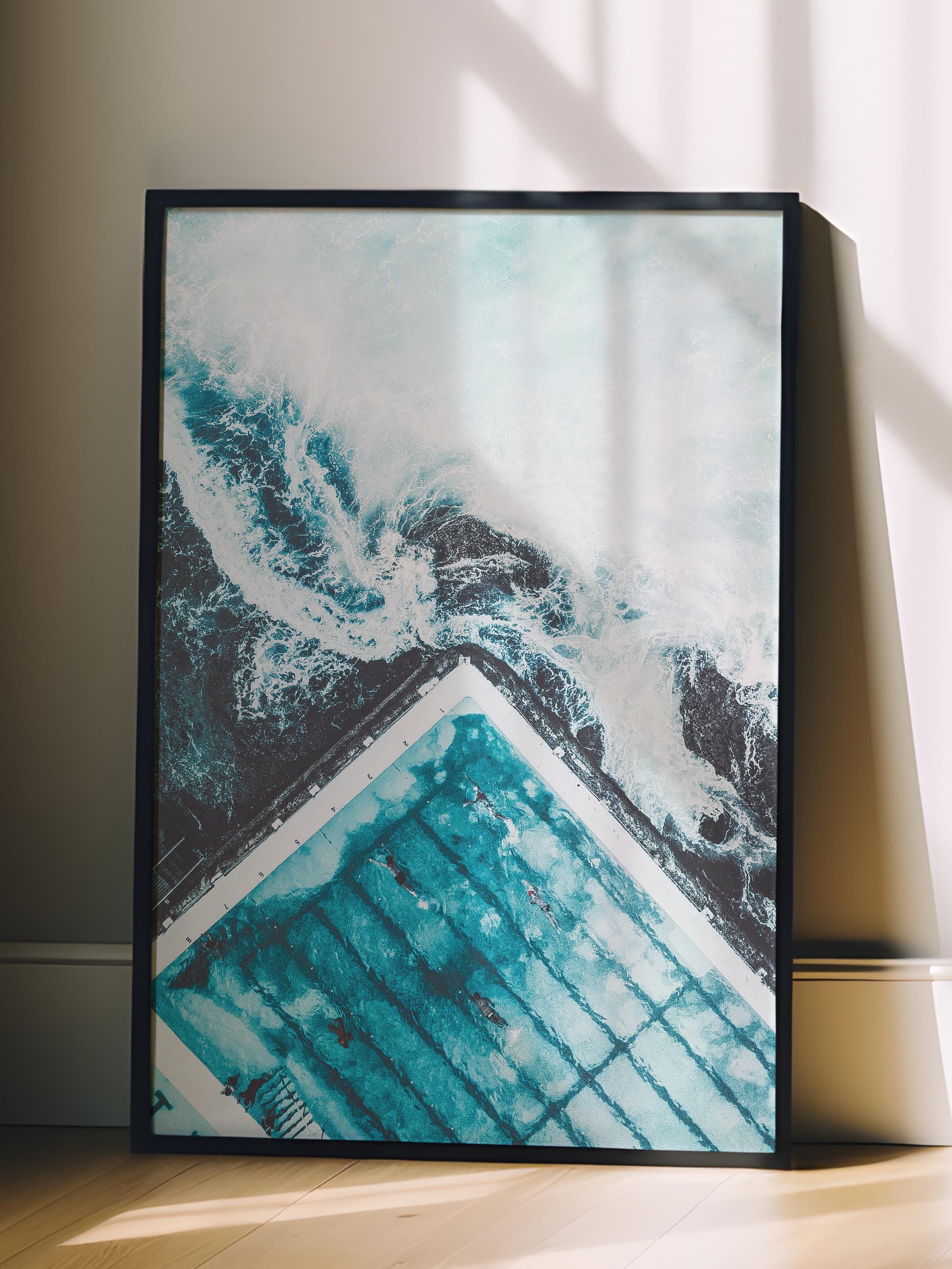 Çerçevesiz Poster, Yaz Temalı Tablo NO:27, Köşedeki Dalga Fotoğrafı, Mavi Poster, Dikey