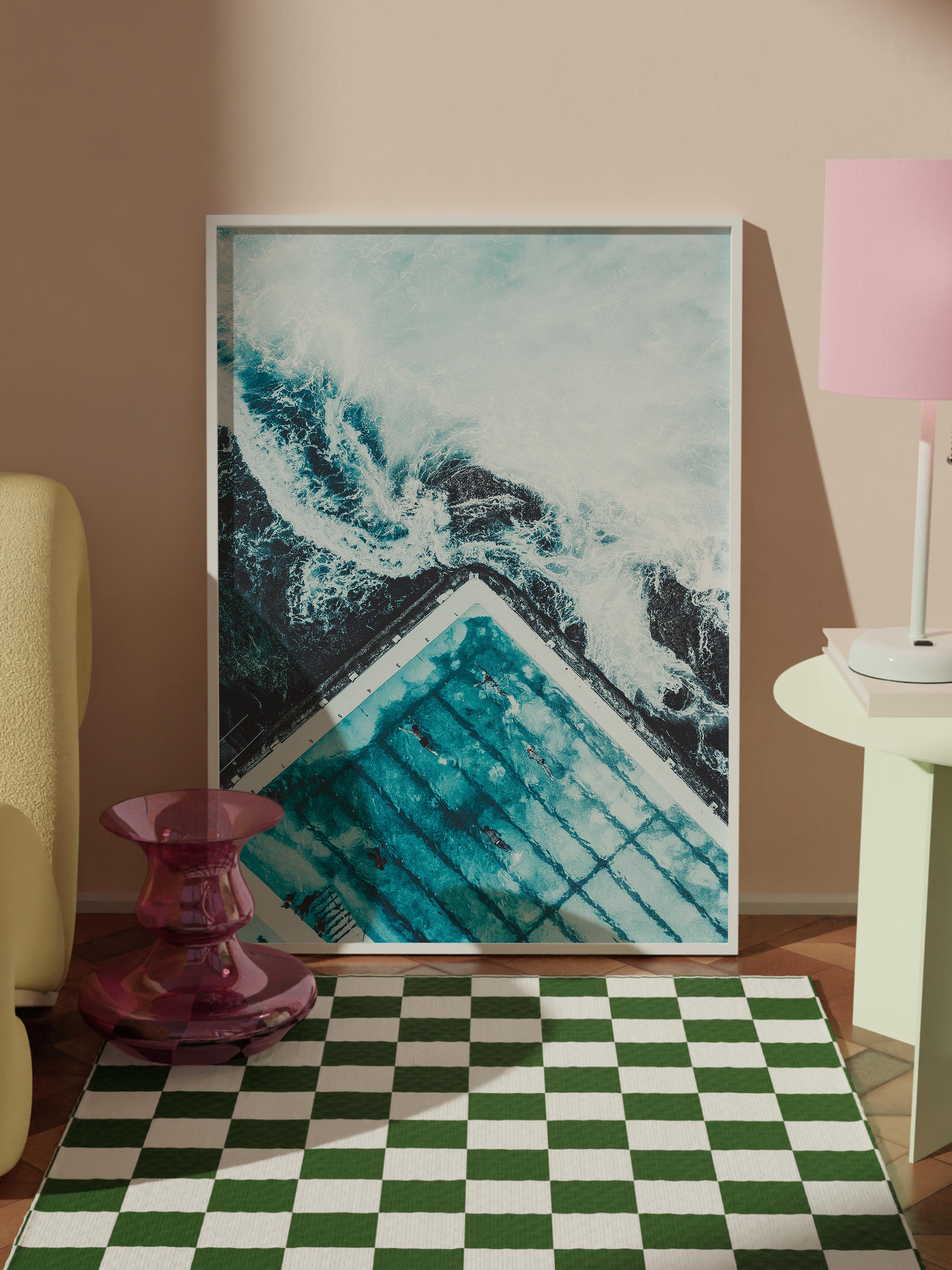 Çerçevesiz Poster, Yaz Temalı Tablo NO:27, Köşedeki Dalga Fotoğrafı, Mavi Poster, Dikey