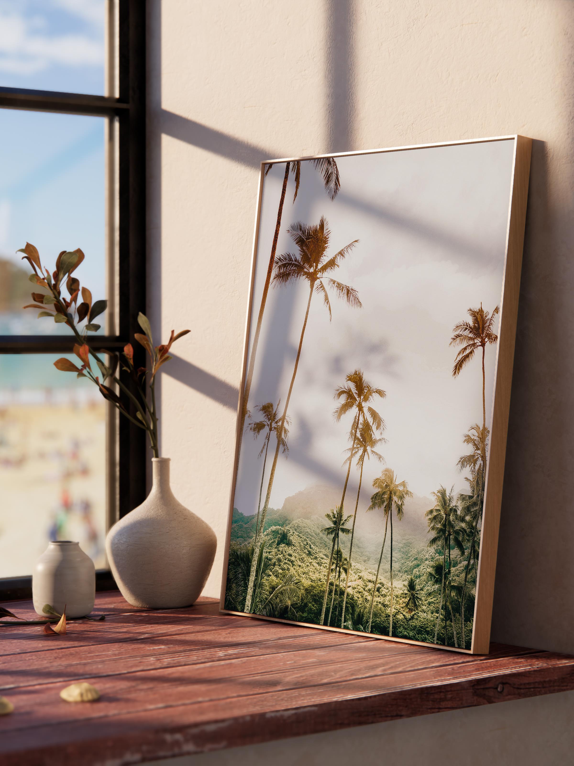 Çerçevesiz Poster, Yaz Temalı Tablo NO:28, Palmiye Ormanı Fotoğrafı, Yeşil Poster, Dikey