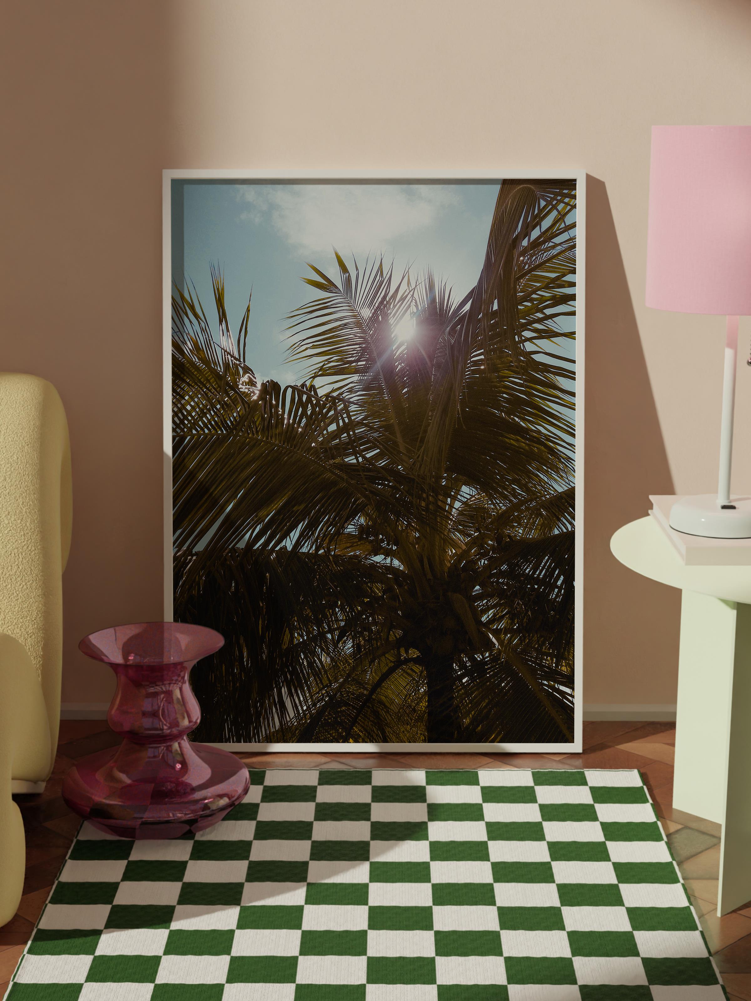 Çerçevesiz Poster, Yaz Temalı Tablo NO:29, Güneşli Palmiye Fotoğrafı, Yeşil Poster, Dikey