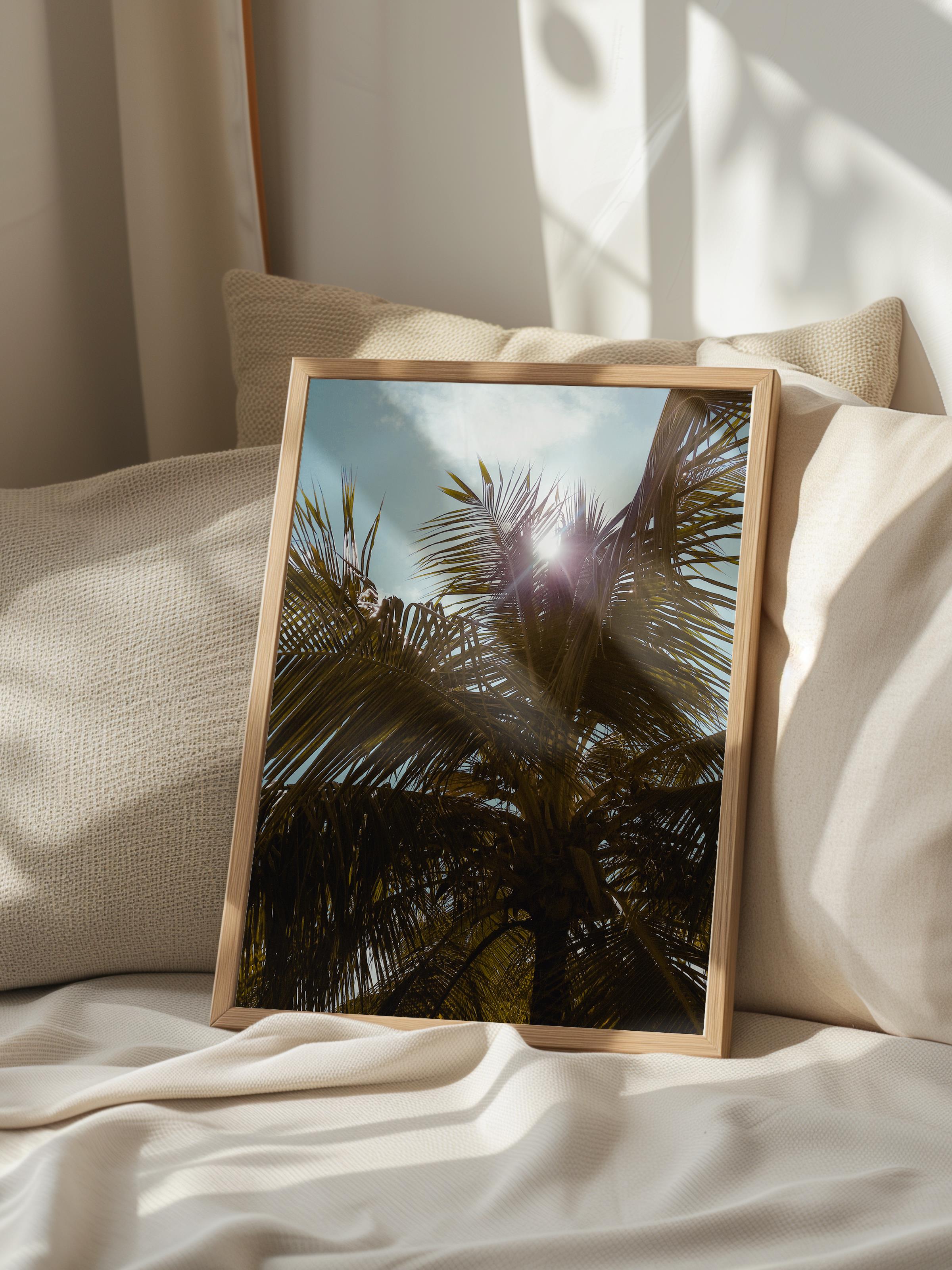 Çerçevesiz Poster, Yaz Temalı Tablo NO:29, Güneşli Palmiye Fotoğrafı, Yeşil Poster, Dikey