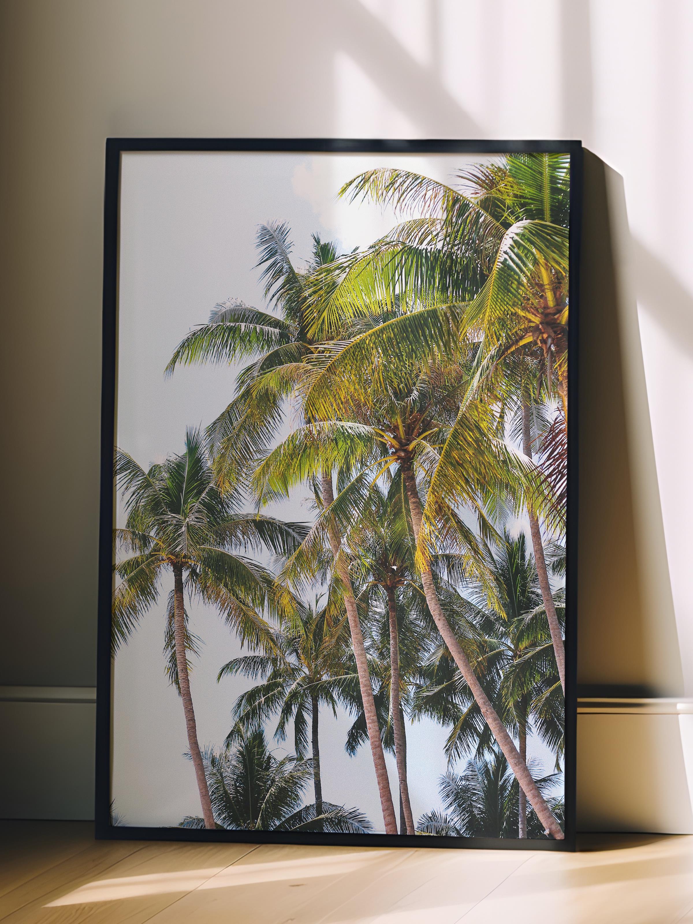 Çerçevesiz Poster, Yaz Temalı Tablo NO:3, Yeşil Palmiye Ormanı Fotoğrafı, Yeşil Poster, Dikey