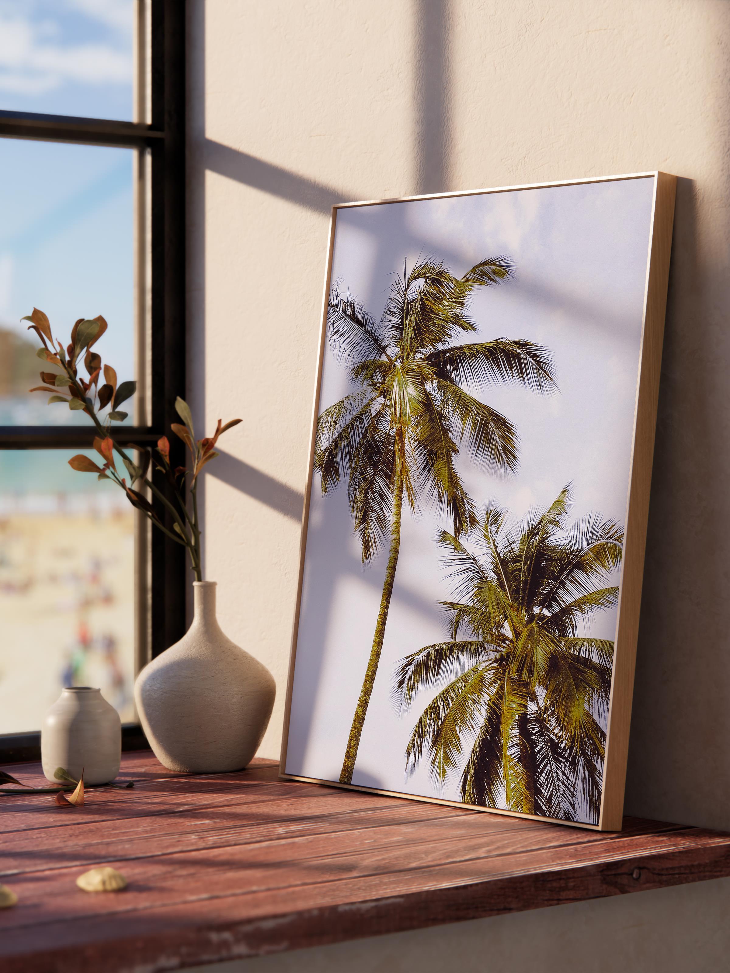 Çerçevesiz Poster, Yaz Temalı Tablo NO:36, Yalnız Palmiye Fotoğrafı, Yeşil Poster, Dikey