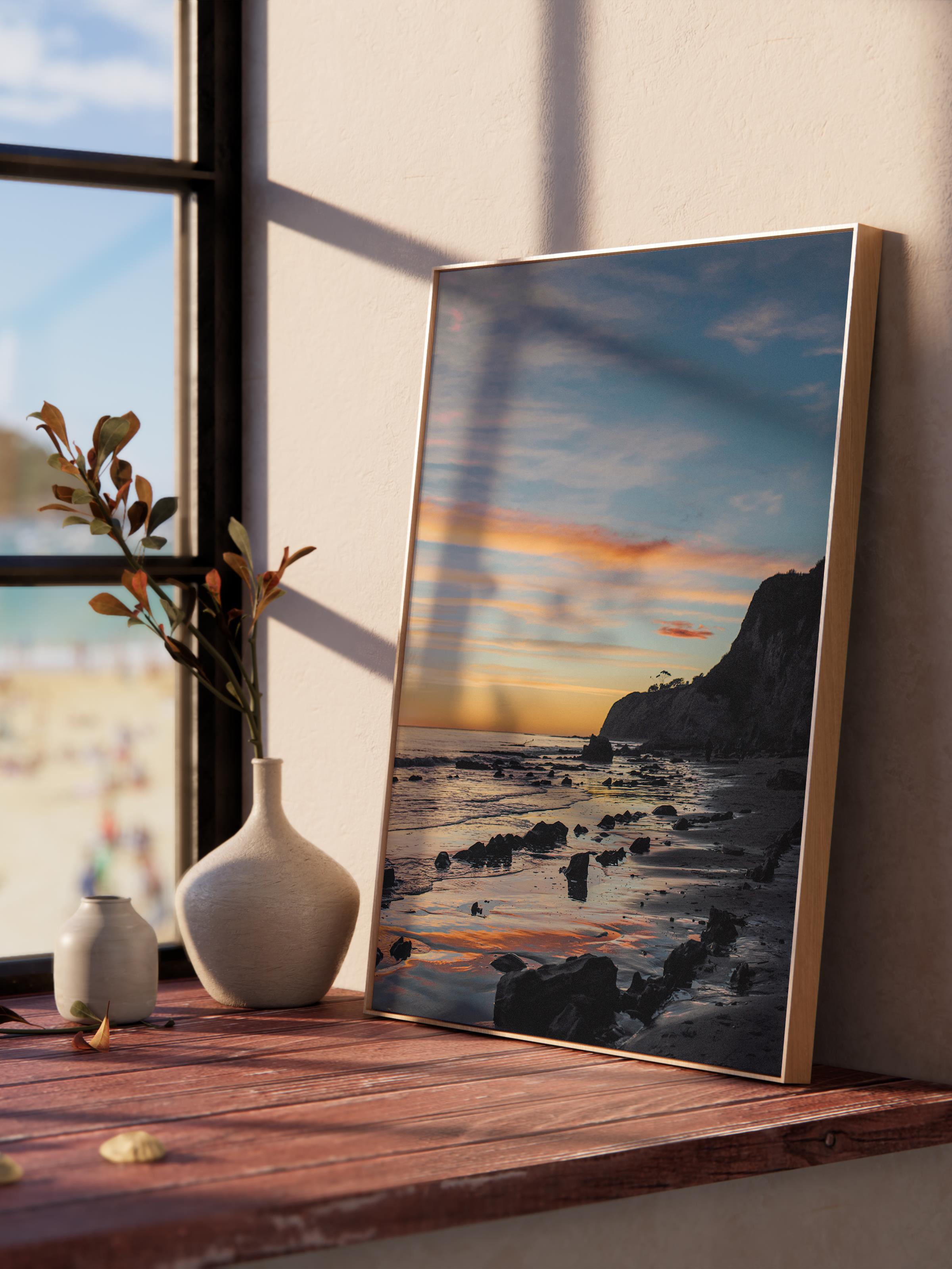 Çerçevesiz Poster, Yaz Temalı Tablo NO:37, Gün Batımında Sahil Fotoğrafı, Turuncu Poster, Dikey