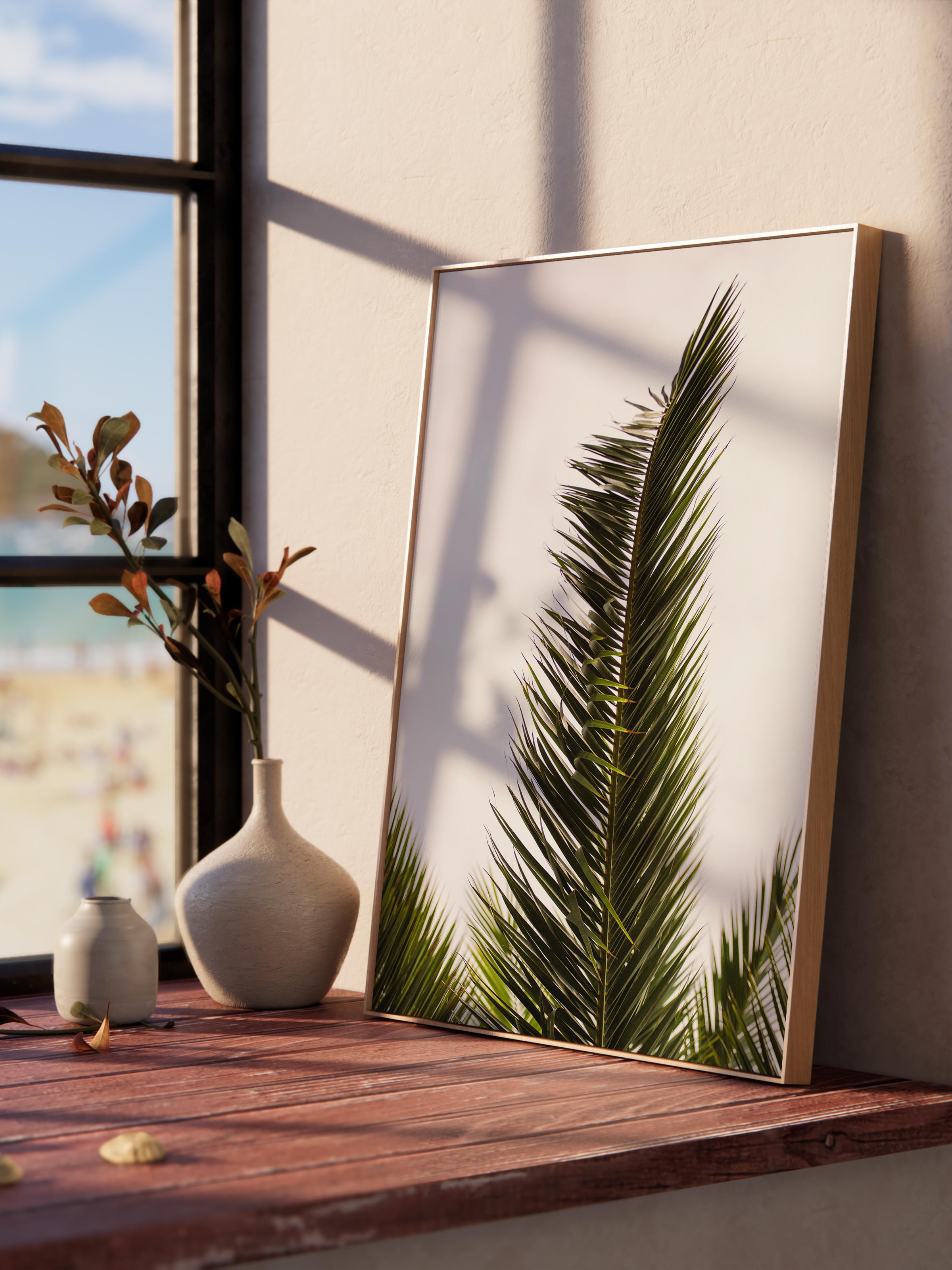 Çerçevesiz Poster, Yaz Temalı Tablo NO:43, Palmiye Yaprağı Fotoğrafı, Yeşil Poster, Dikey