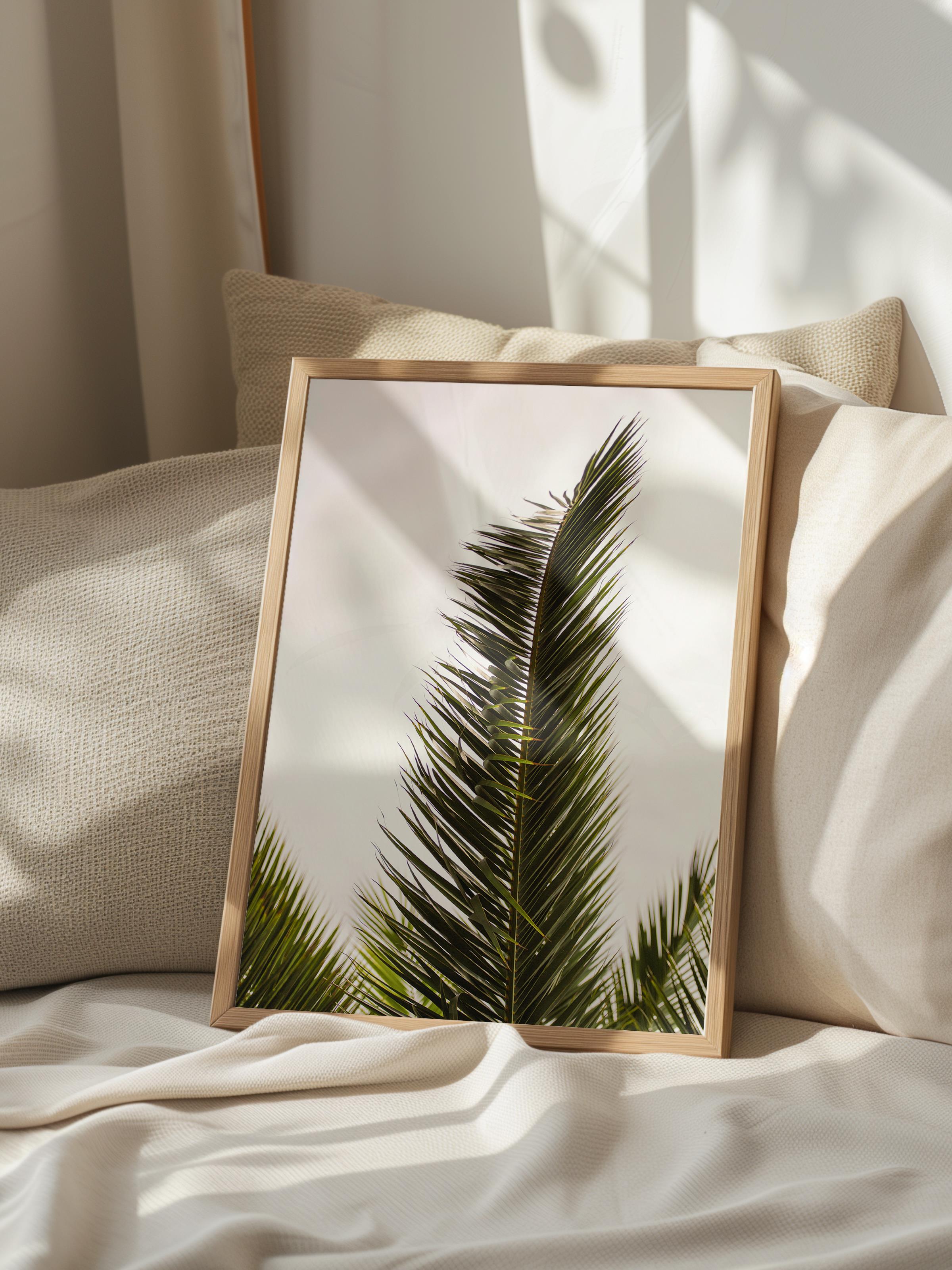 Çerçevesiz Poster, Yaz Temalı Tablo NO:43, Palmiye Yaprağı Fotoğrafı, Yeşil Poster, Dikey