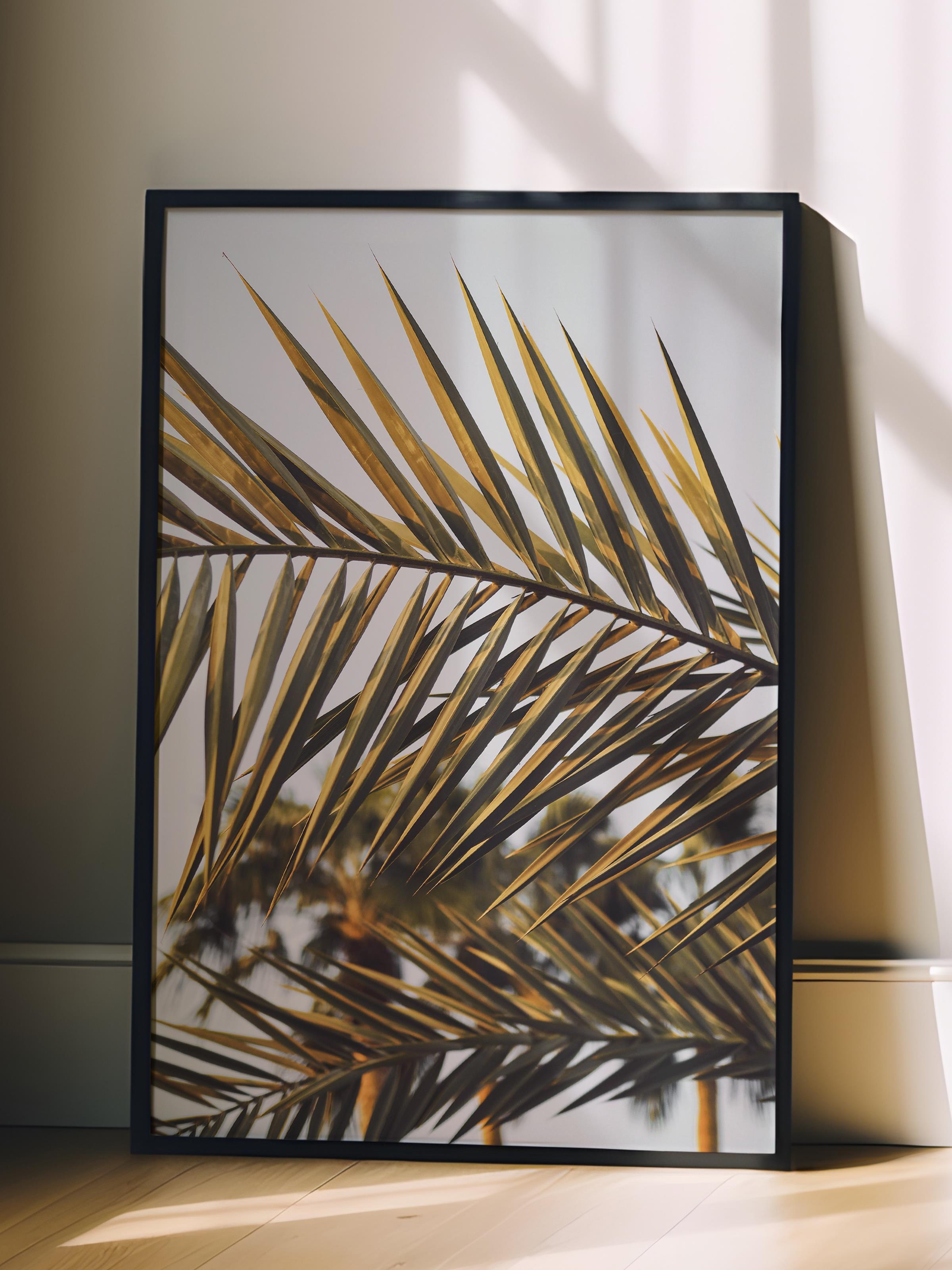 Çerçevesiz Poster, Yaz Temalı Tablo NO:47, Palmiye Dalları Fotoğrafı, Yeşil Poster, Dikey
