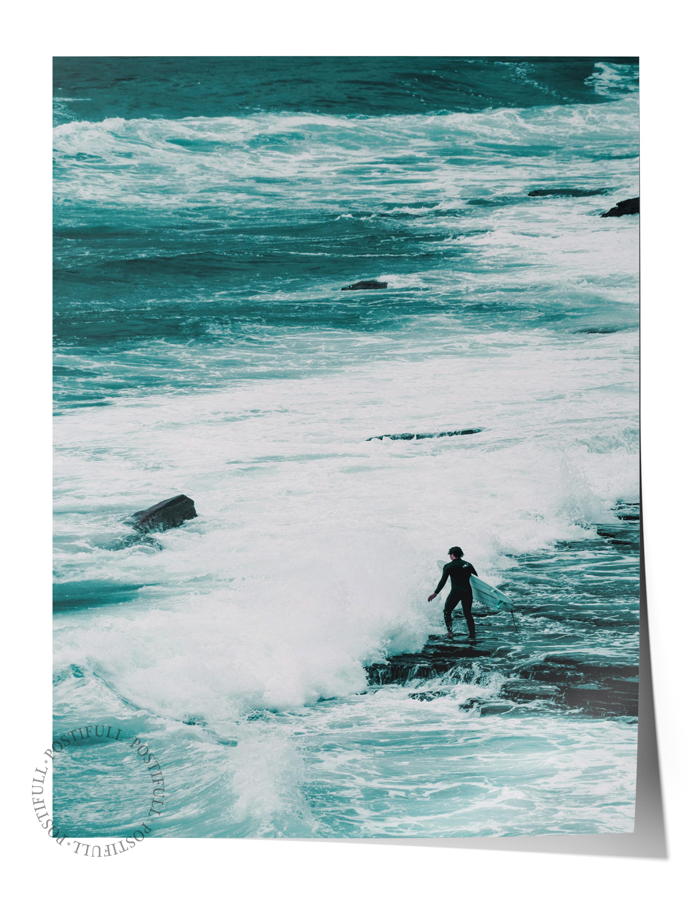 Çerçevesiz Poster, Yaz Temalı Tablo NO:48, Kaya Kenarında Deniz Fotoğrafı, Gri Poster, Dikey