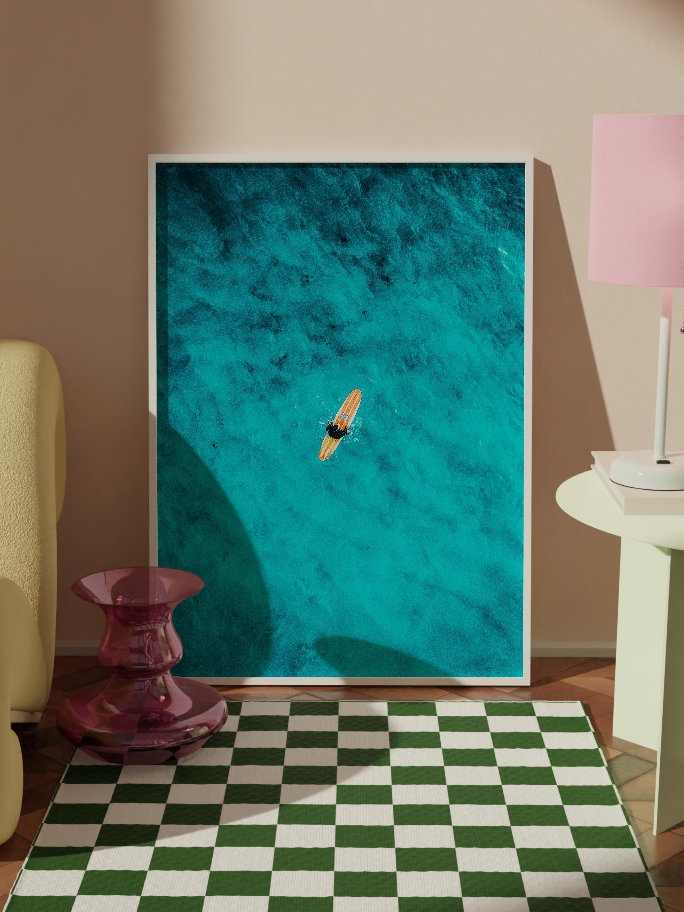 Çerçevesiz Poster, Yaz Temalı Tablo NO:5, Okyanusta Yüzen Fotoğrafı, Mavi Poster, Dikey