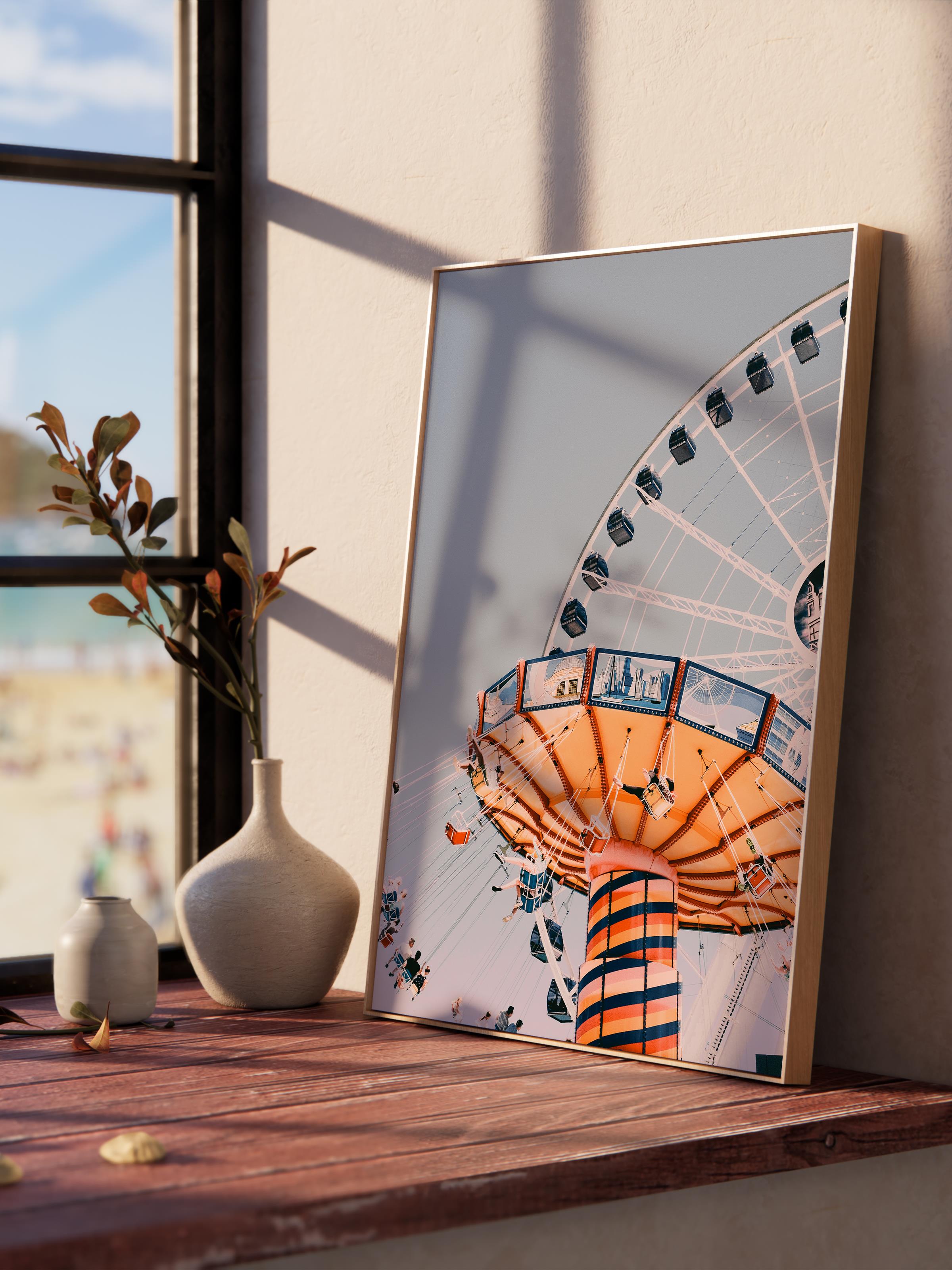 Çerçevesiz Poster, Yaz Temalı Tablo NO:51, Dönme Dolap Fotoğrafı, Turuncu Poster, Dikey