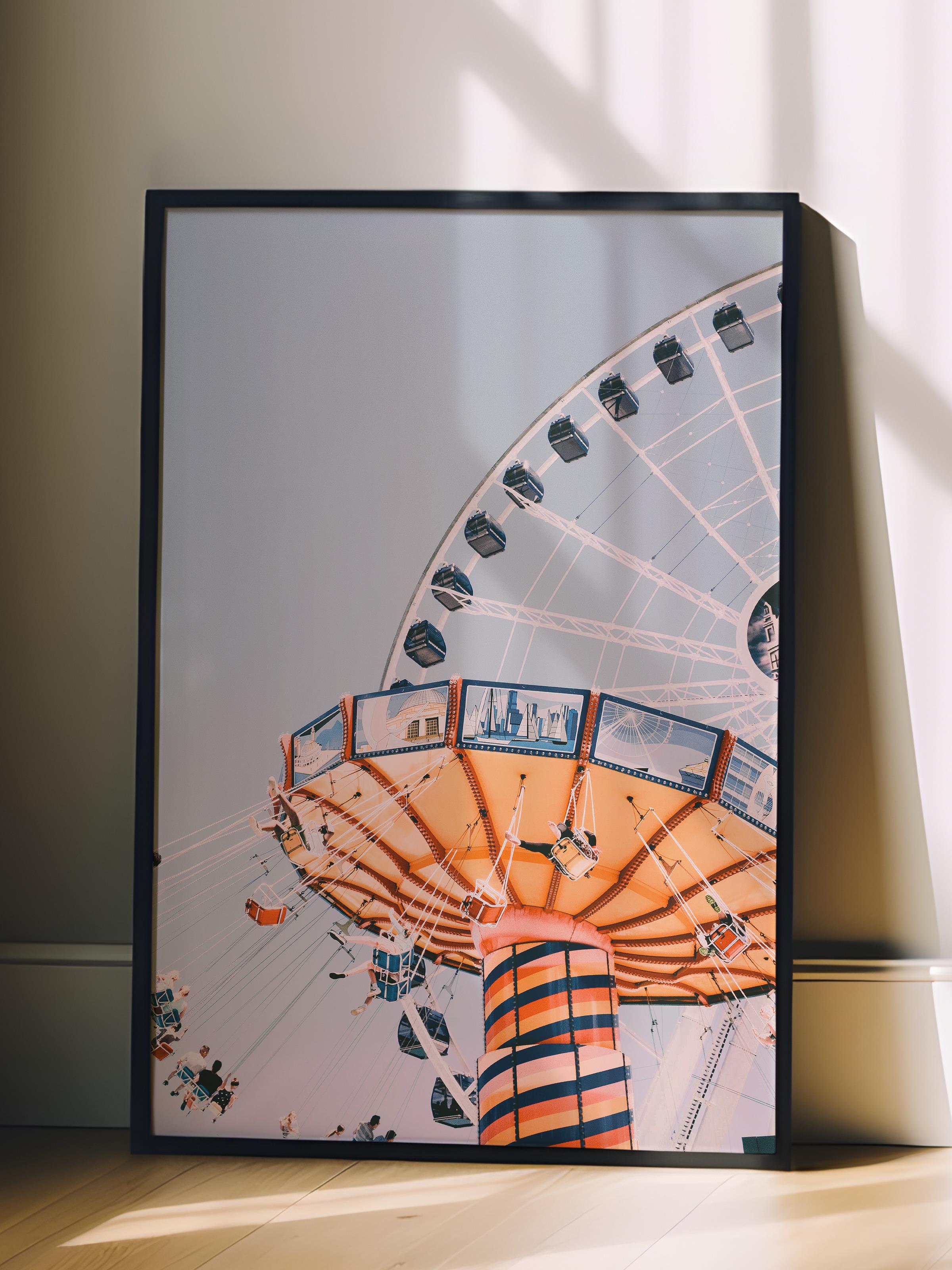 Çerçevesiz Poster, Yaz Temalı Tablo NO:51, Dönme Dolap Fotoğrafı, Turuncu Poster, Dikey