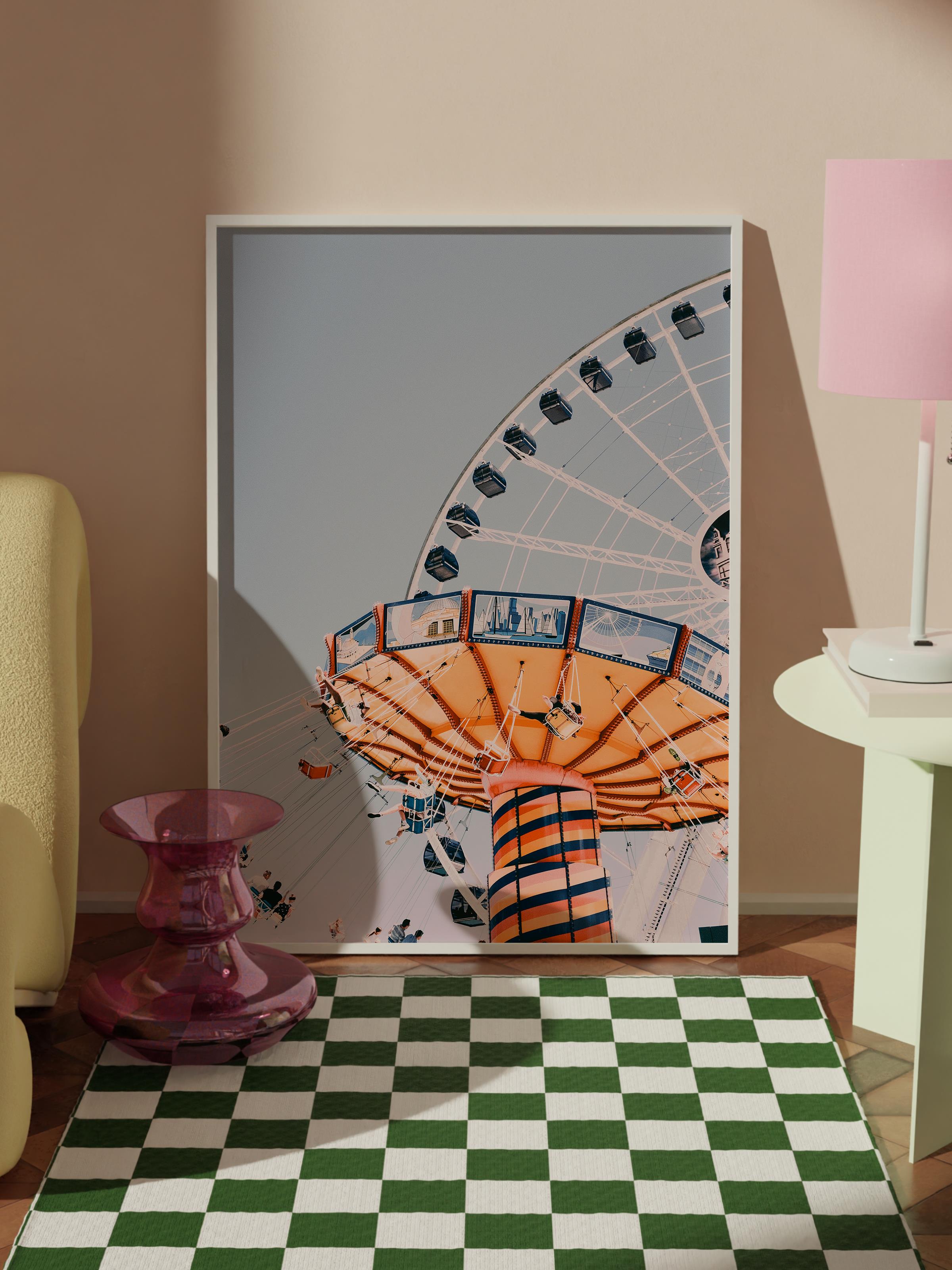 Çerçevesiz Poster, Yaz Temalı Tablo NO:51, Dönme Dolap Fotoğrafı, Turuncu Poster, Dikey