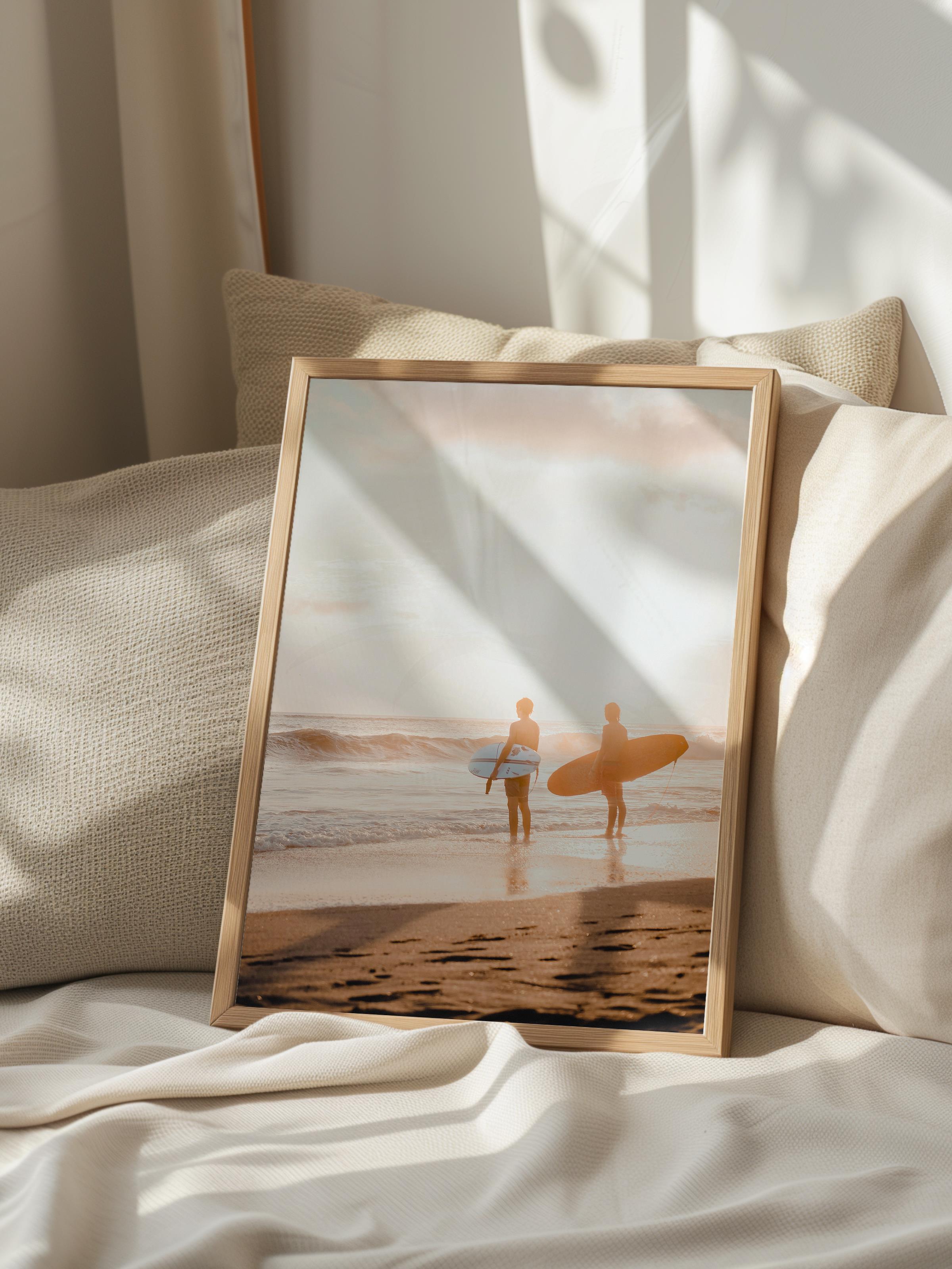 Çerçevesiz Poster, Yaz Temalı Tablo NO:53, Sörfçüler Fotoğrafı, Turuncu Poster, Dikey