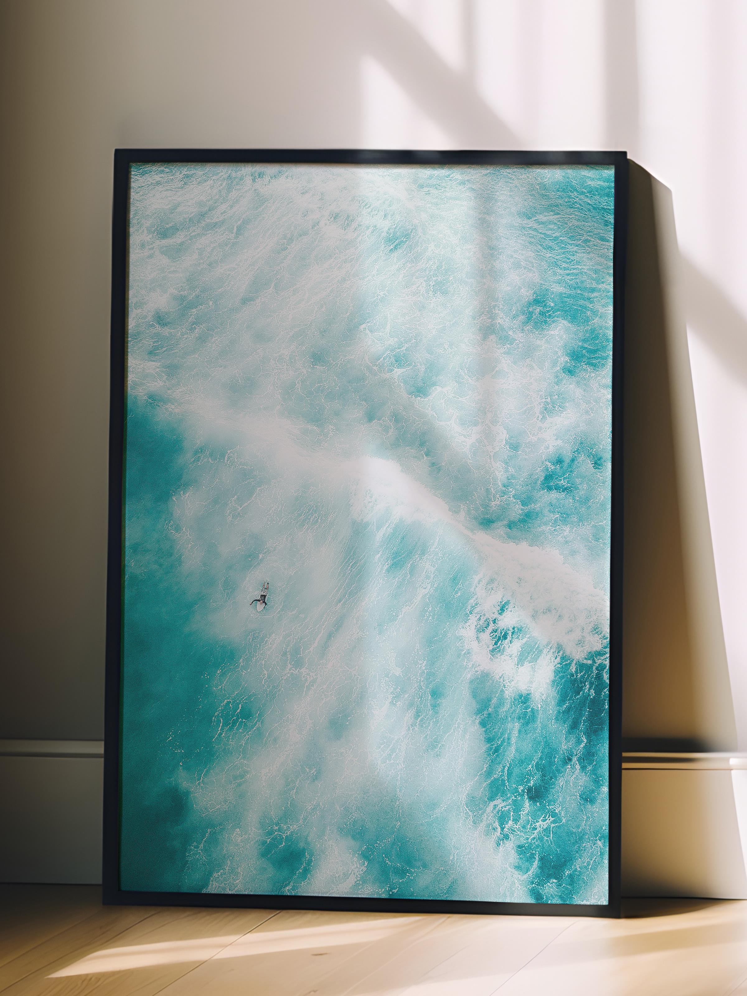 Çerçevesiz Poster, Yaz Temalı Tablo NO:54, Köpüklü Dalga Fotoğrafı, Mavi Poster, Dikey