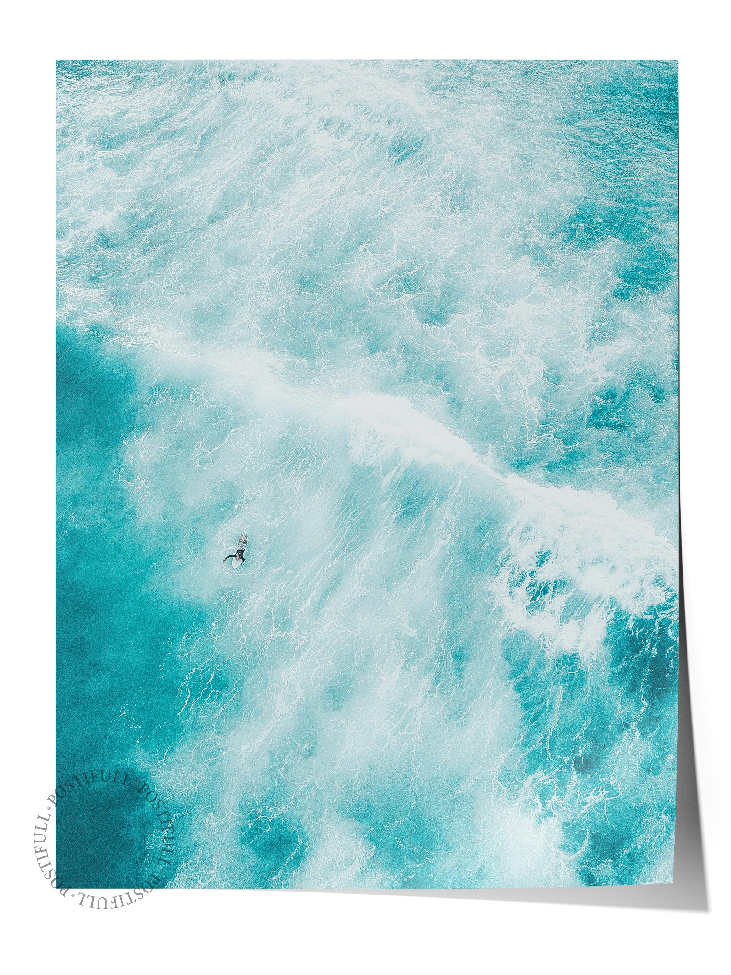 Çerçevesiz Poster, Yaz Temalı Tablo NO:54, Köpüklü Dalga Fotoğrafı, Mavi Poster, Dikey