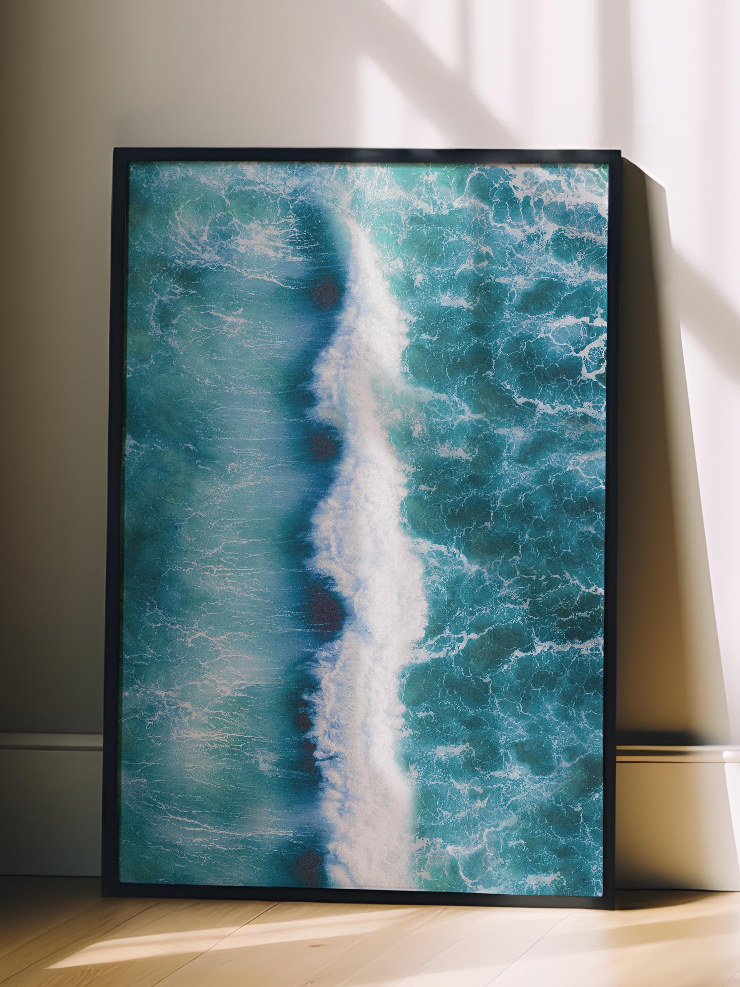 Çerçevesiz Poster, Yaz Temalı Tablo NO:55, Deniz Akıntısı Fotoğrafı, Mavi Poster, Dikey