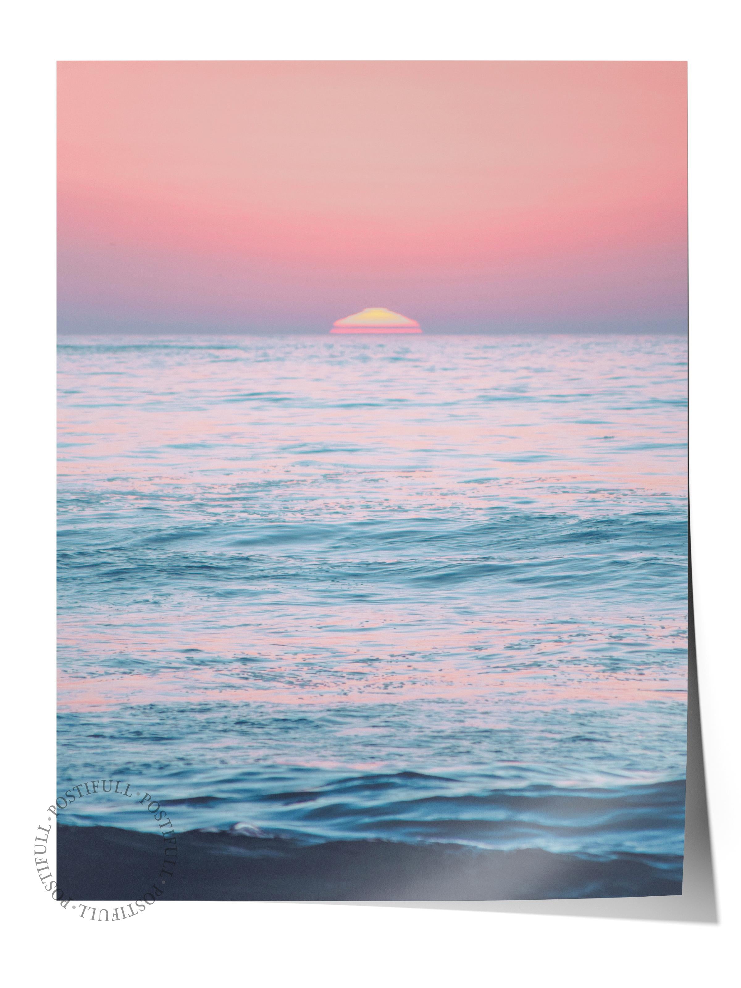 Çerçevesiz Poster, Yaz Temalı Tablo NO:56, Gün Batımında Deniz Fotoğrafı, Pembe Poster, Dikey