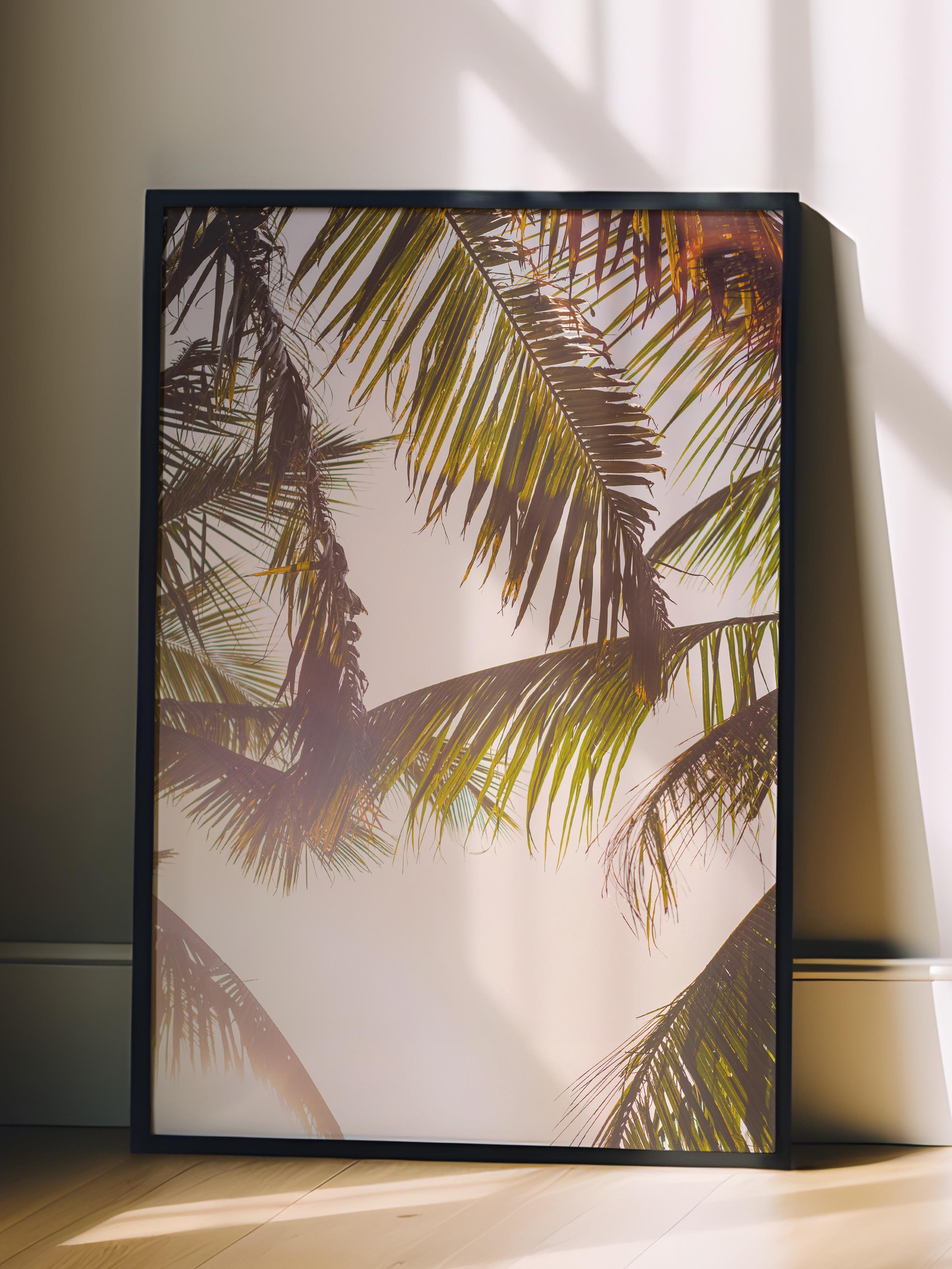 Çerçevesiz Poster, Yaz Temalı Tablo NO:59, Gün Işığında Palmiye Fotoğrafı, Sarı Poster, Dikey