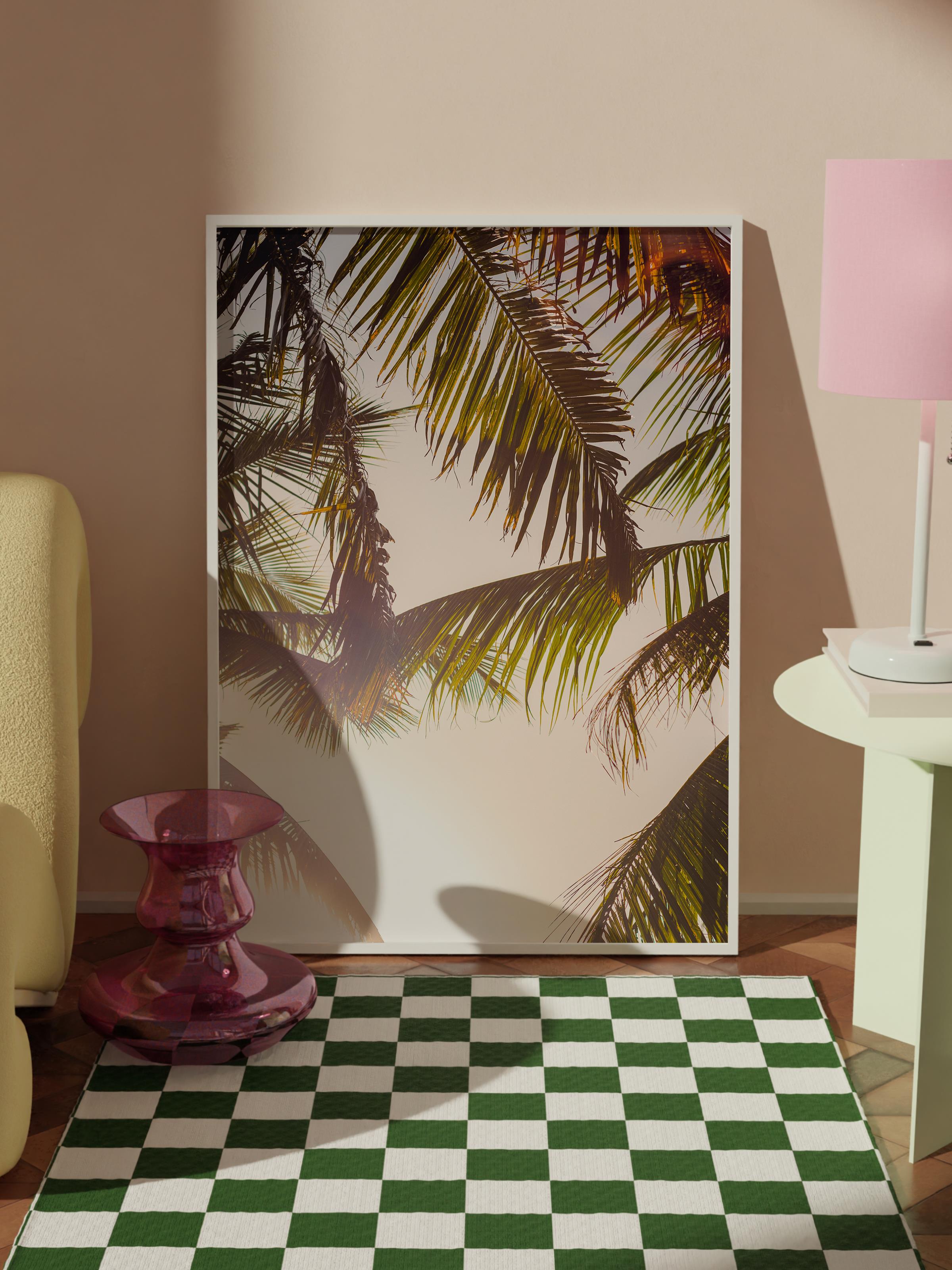 Çerçevesiz Poster, Yaz Temalı Tablo NO:59, Gün Işığında Palmiye Fotoğrafı, Sarı Poster, Dikey