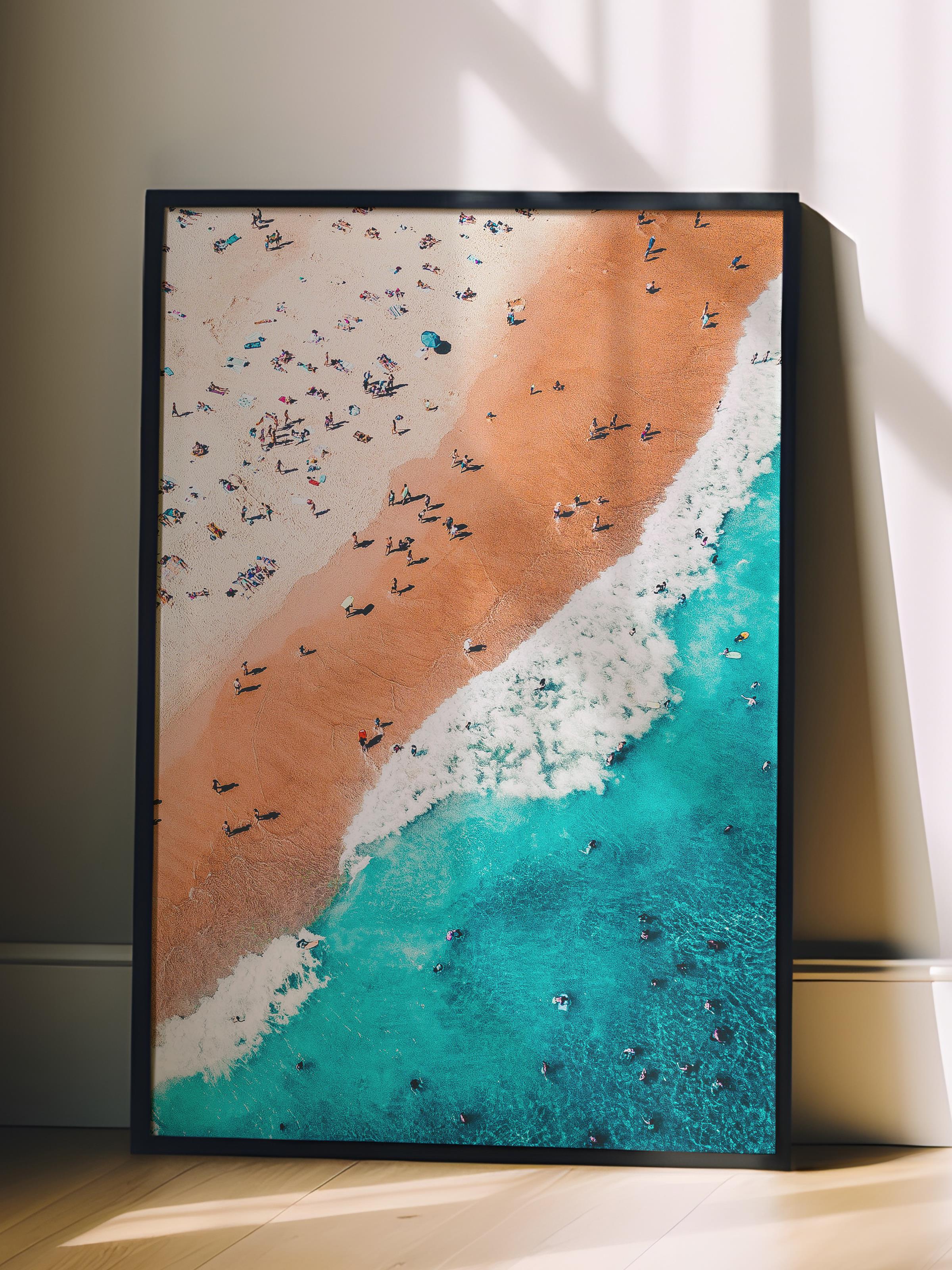 Çerçevesiz Poster, Yaz Temalı Tablo NO:6, Turuncu ve Mavi Sahil Fotoğrafı, Turuncu Poster, Dikey