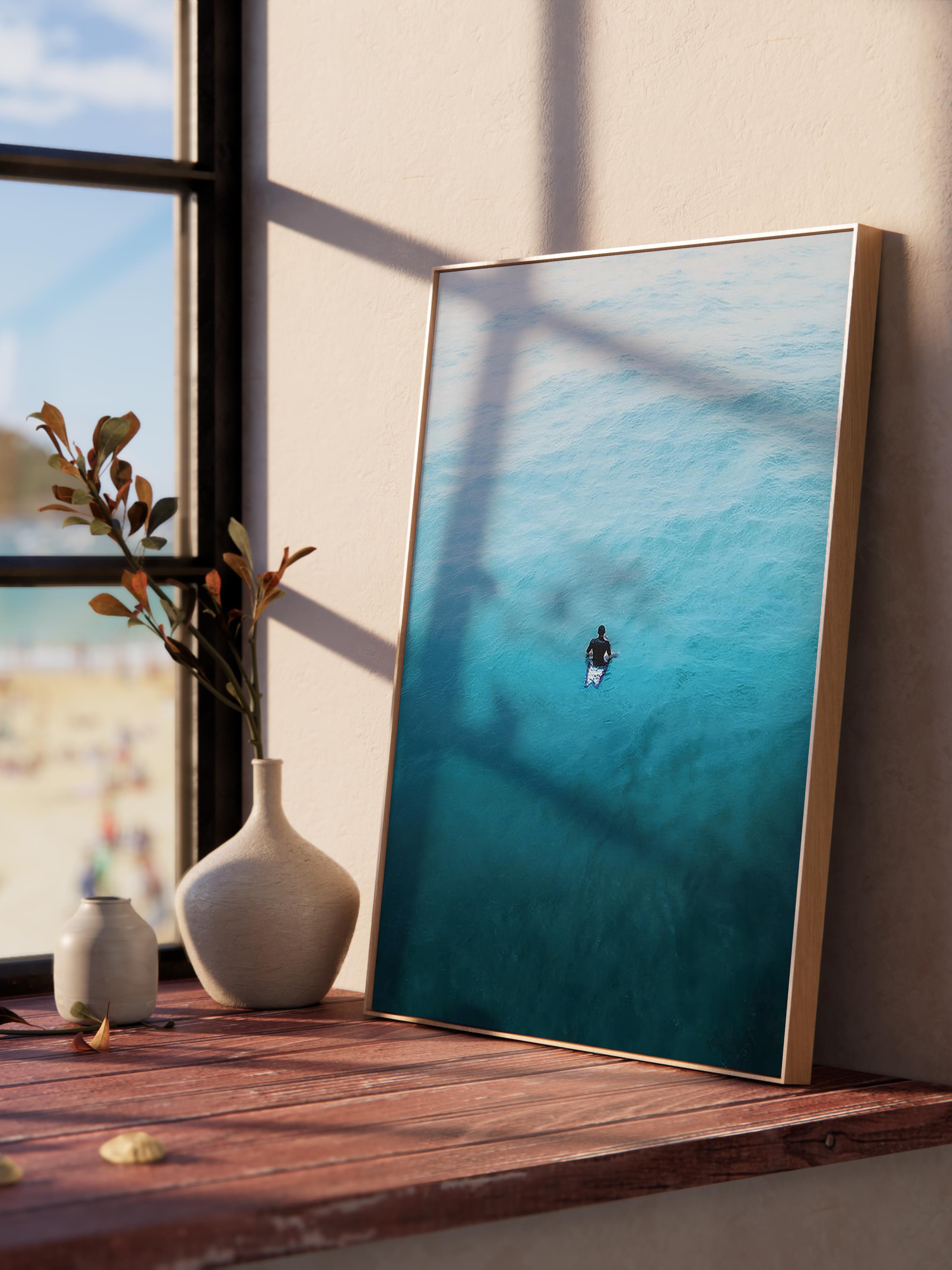 Çerçevesiz Poster, Yaz Temalı Tablo NO:60, Yalnız Sörfçü Fotoğrafı, Mavi Poster, Dikey