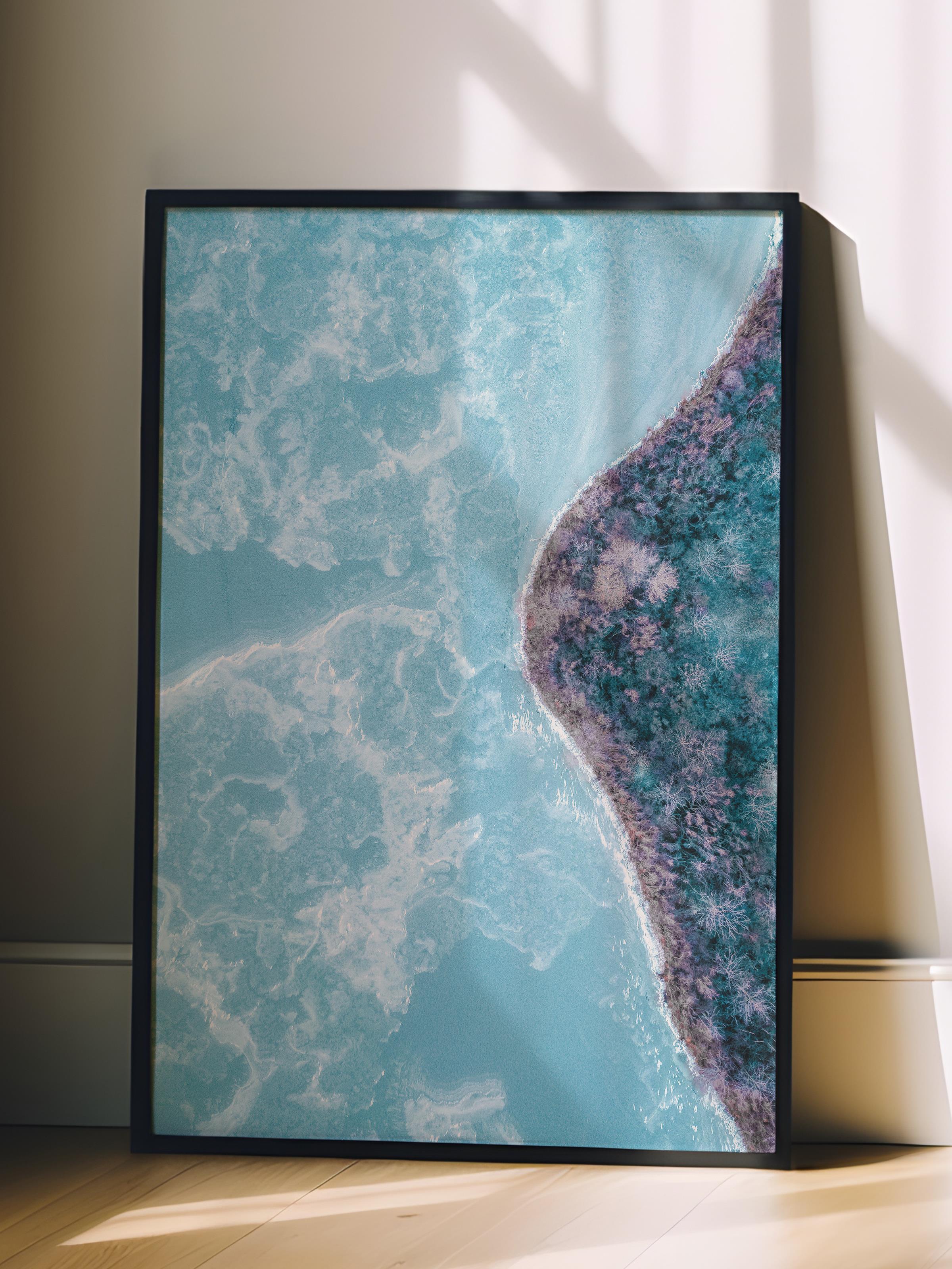 Çerçevesiz Poster, Yaz Temalı Tablo NO:68, Kıyıda Dalga Fotoğrafı, Mavi Poster, Dikey