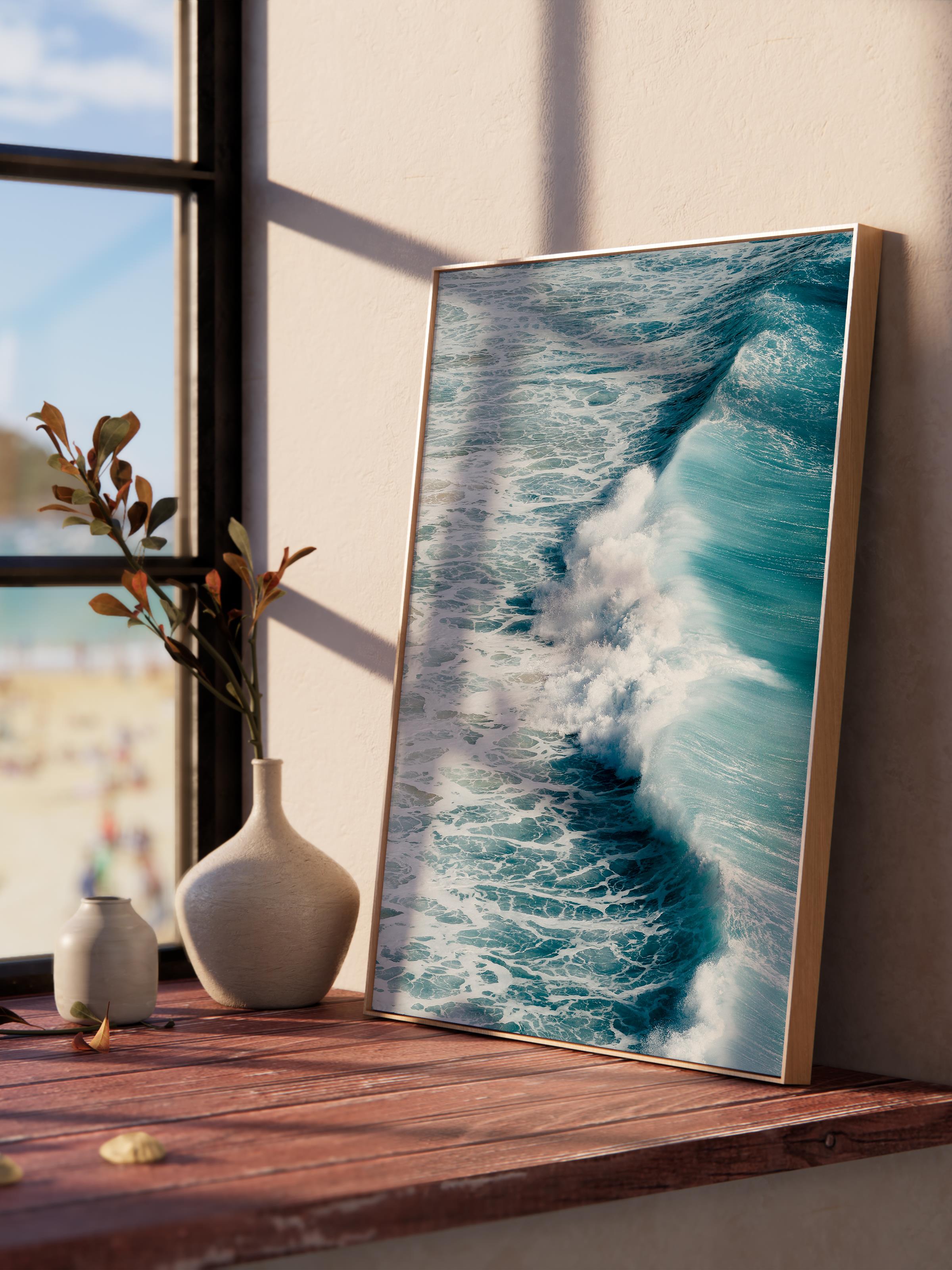 Çerçevesiz Poster, Yaz Temalı Tablo NO:70, Dalgalar Fotoğrafı, Mavi Poster, Dikey