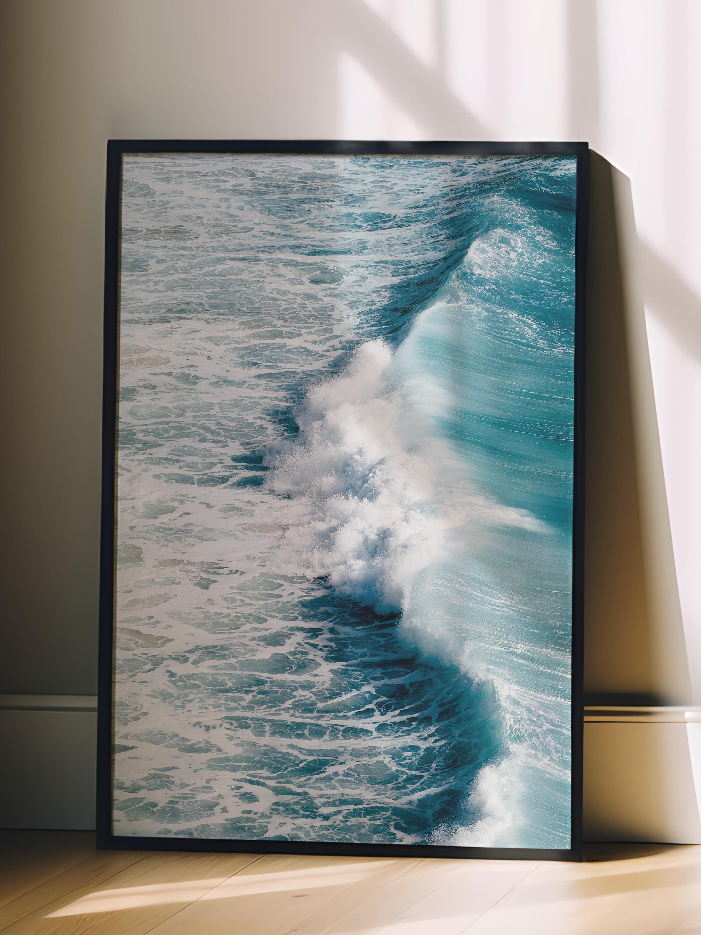 Çerçevesiz Poster, Yaz Temalı Tablo NO:70, Dalgalar Fotoğrafı, Mavi Poster, Dikey