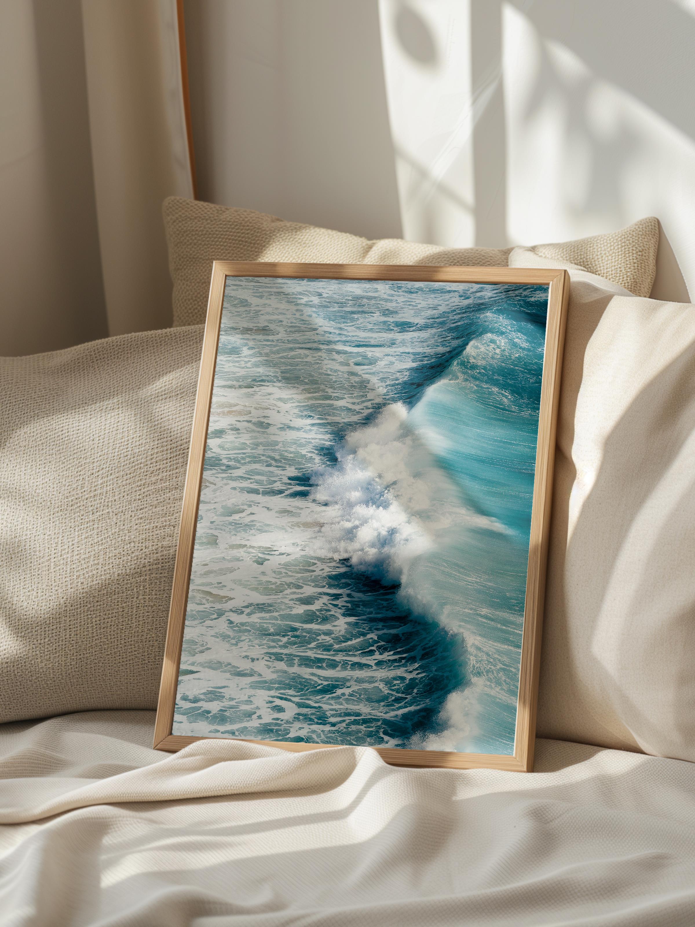 Çerçevesiz Poster, Yaz Temalı Tablo NO:70, Dalgalar Fotoğrafı, Mavi Poster, Dikey