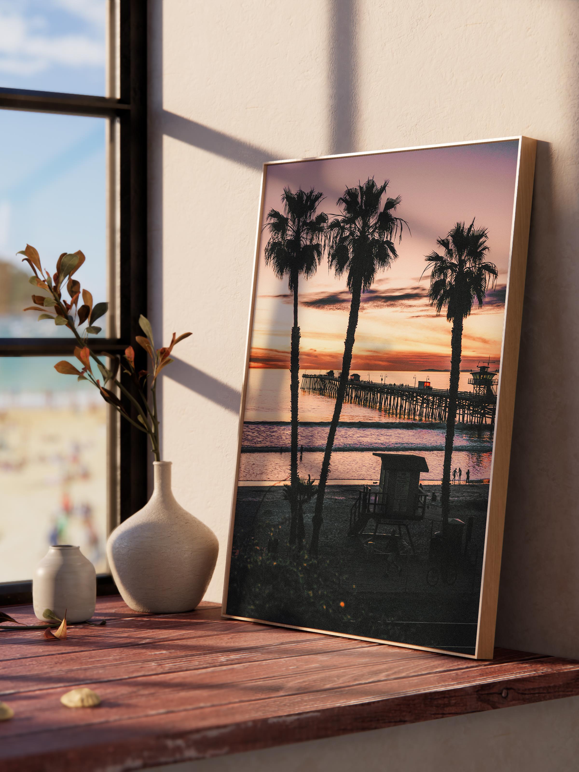 Çerçevesiz Poster, Yaz Temalı Tablo NO:72, Gün Batımında Palmiyeler Fotoğrafı, Turuncu Poster, Dikey