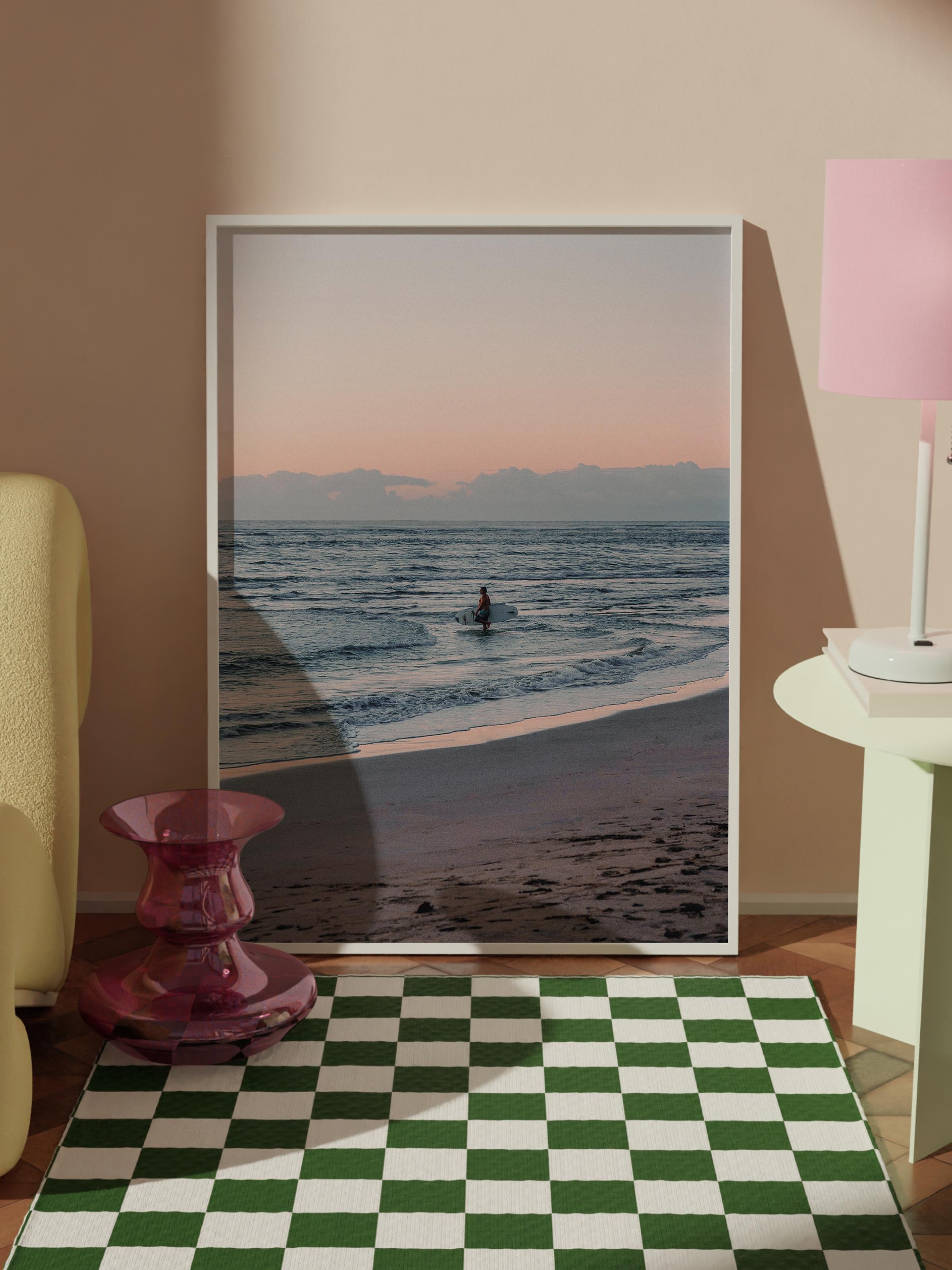 Çerçevesiz Poster, Yaz Temalı Tablo NO:75, Gün Batımında Plaj Fotoğrafı, Mavi Poster, Dikey