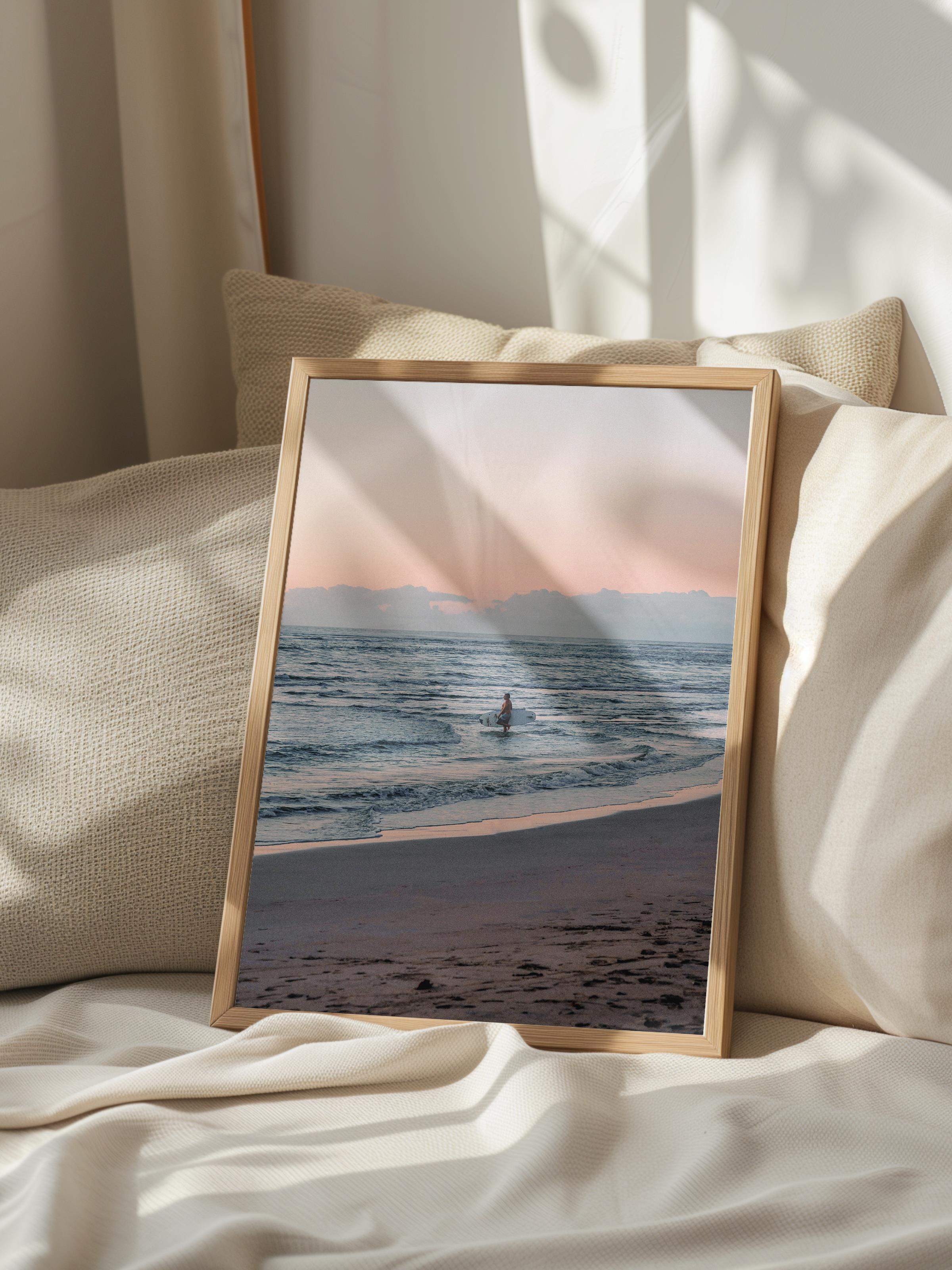 Çerçevesiz Poster, Yaz Temalı Tablo NO:75, Gün Batımında Plaj Fotoğrafı, Mavi Poster, Dikey