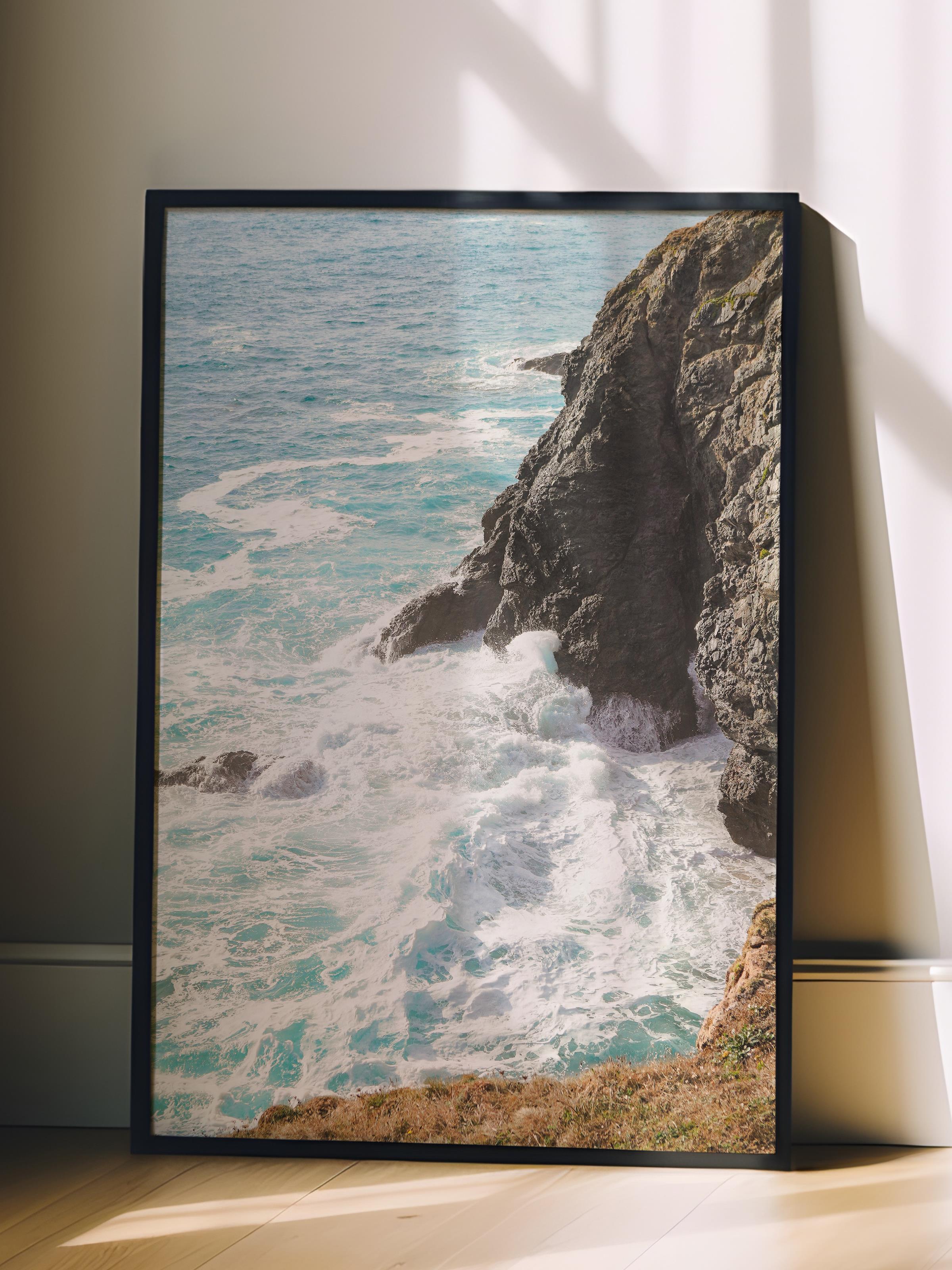 Çerçevesiz Poster, Yaz Temalı Tablo NO:78, Kayalıklarda Deniz Fotoğrafı, Mavi Poster, Dikey