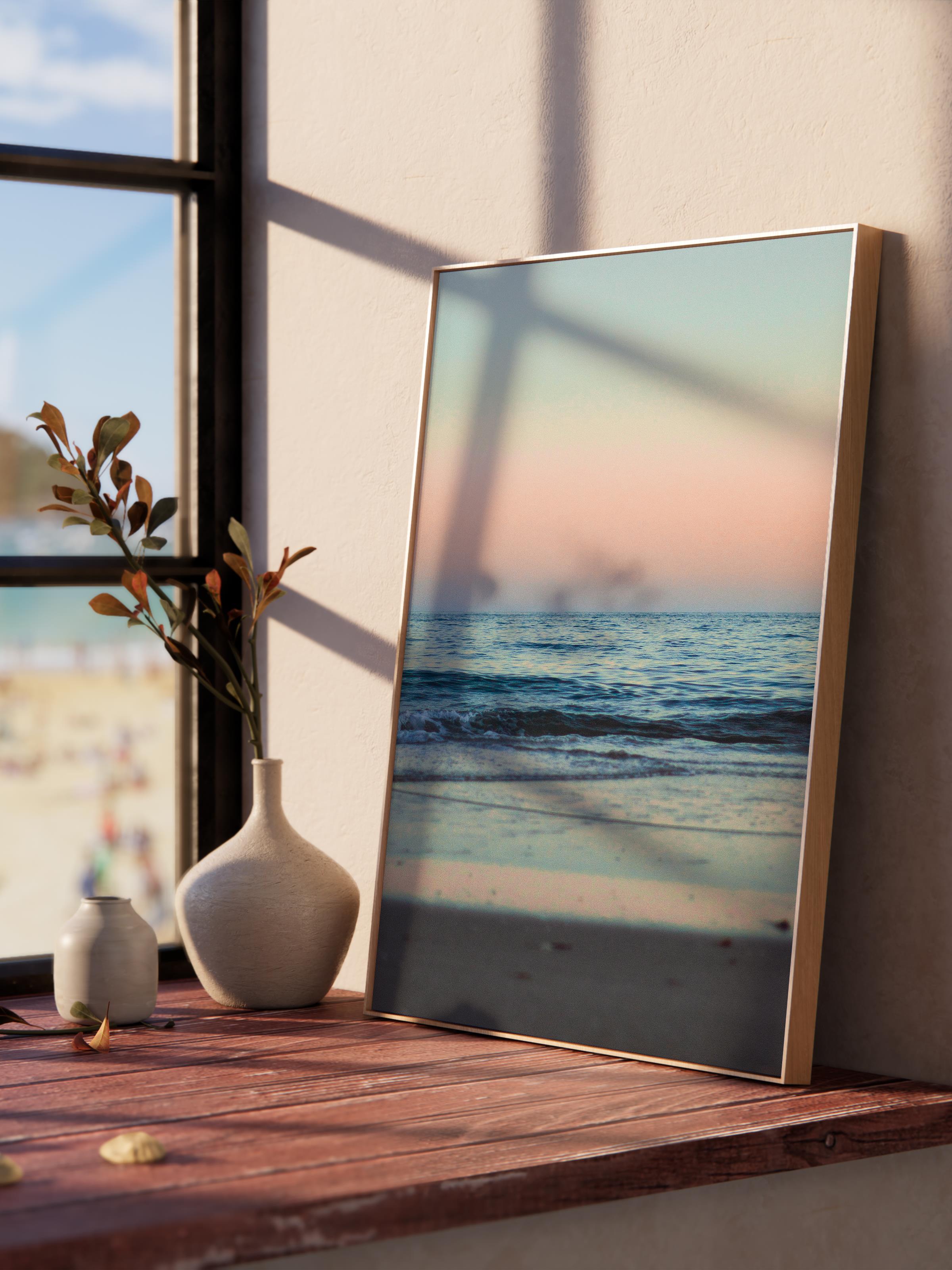 Çerçevesiz Poster, Yaz Temalı Tablo NO:79, Gün Batımında Plaj Fotoğrafı, Pembe Poster, Dikey