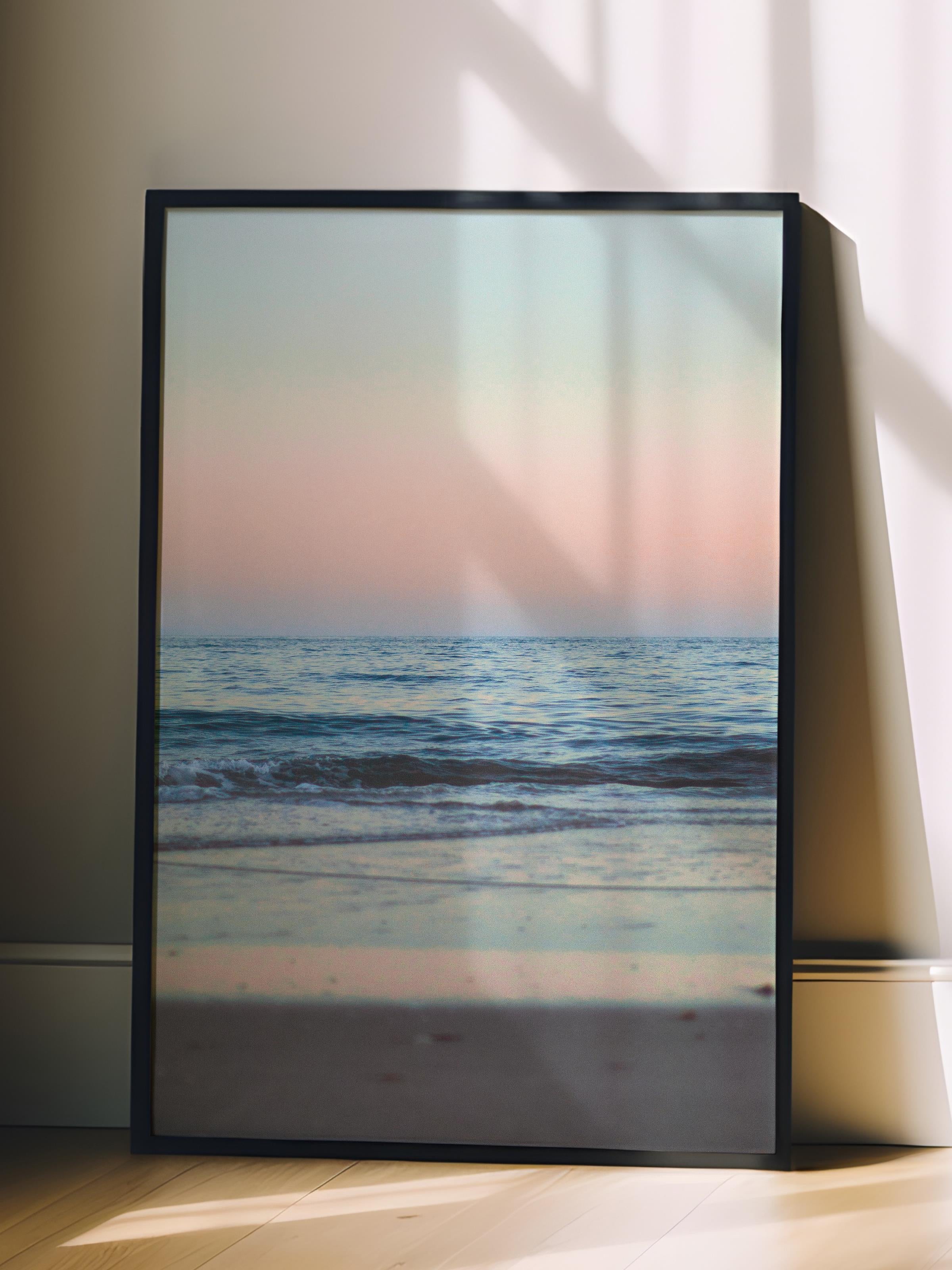 Çerçevesiz Poster, Yaz Temalı Tablo NO:79, Gün Batımında Plaj Fotoğrafı, Pembe Poster, Dikey