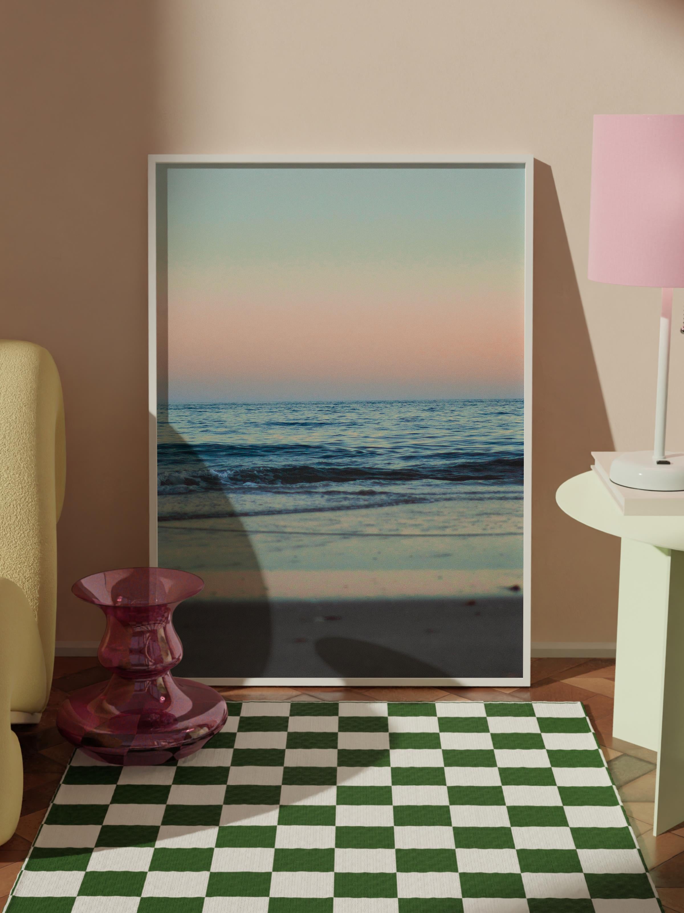 Çerçevesiz Poster, Yaz Temalı Tablo NO:79, Gün Batımında Plaj Fotoğrafı, Pembe Poster, Dikey