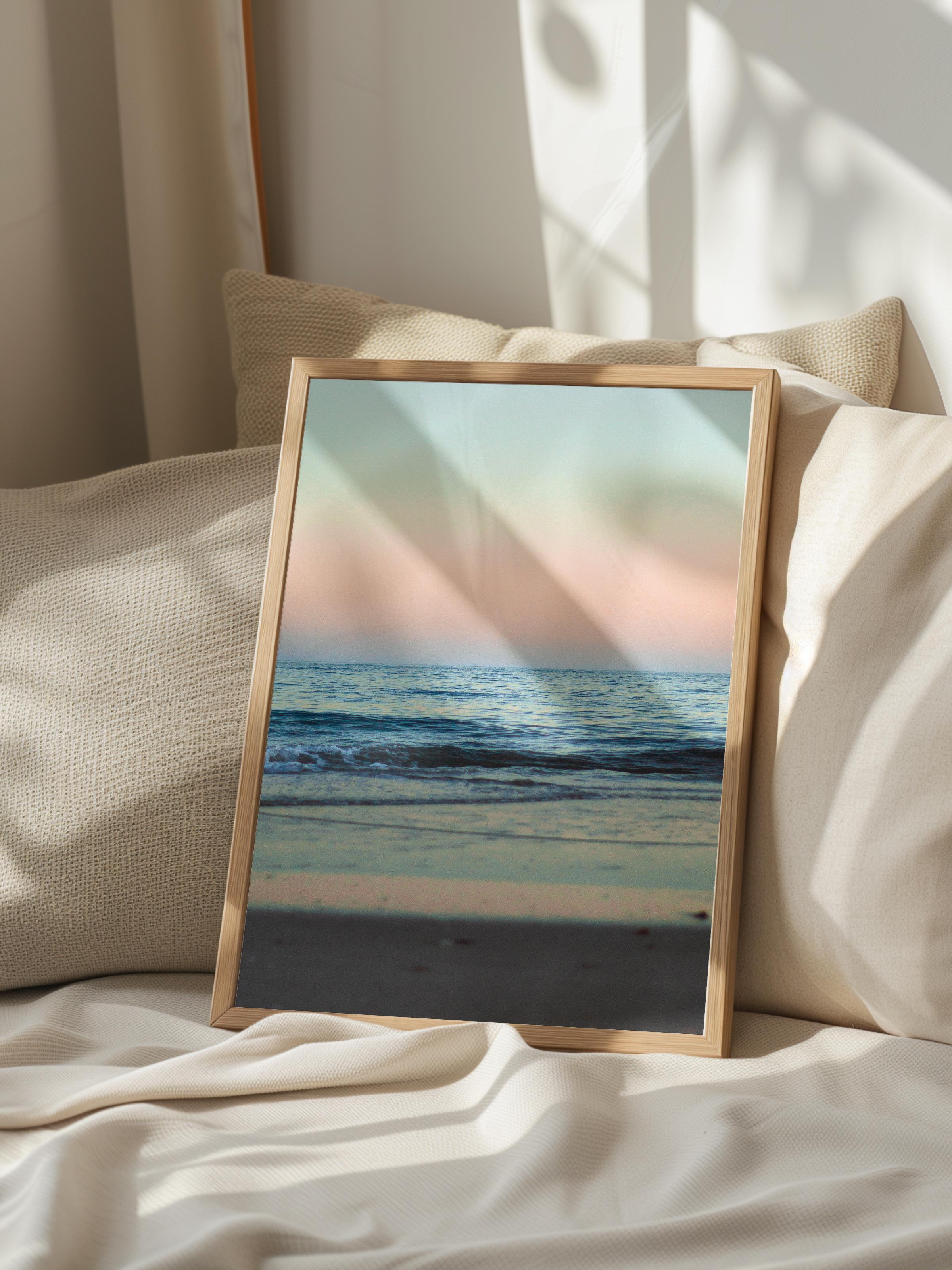 Çerçevesiz Poster, Yaz Temalı Tablo NO:79, Gün Batımında Plaj Fotoğrafı, Pembe Poster, Dikey