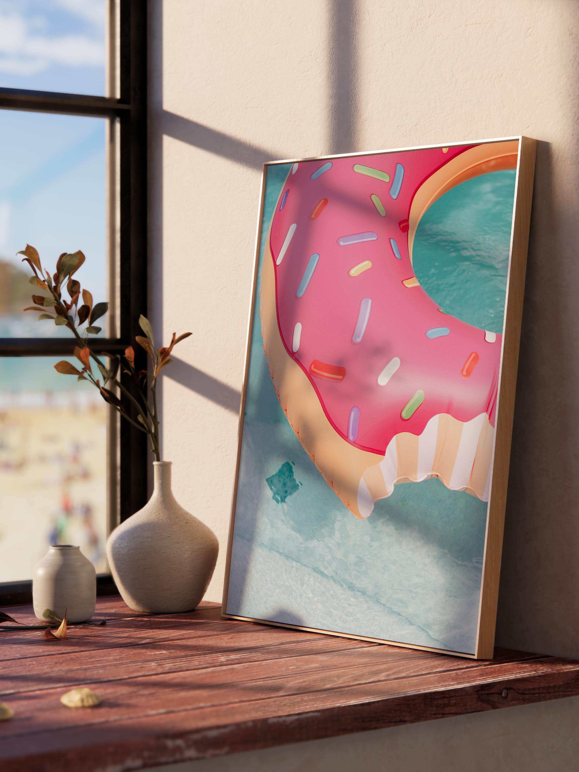 Çerçevesiz Poster, Yaz Temalı Tablo NO:8, Pembe Donut Havuzu Fotoğrafı, Pembe Poster, Dikey