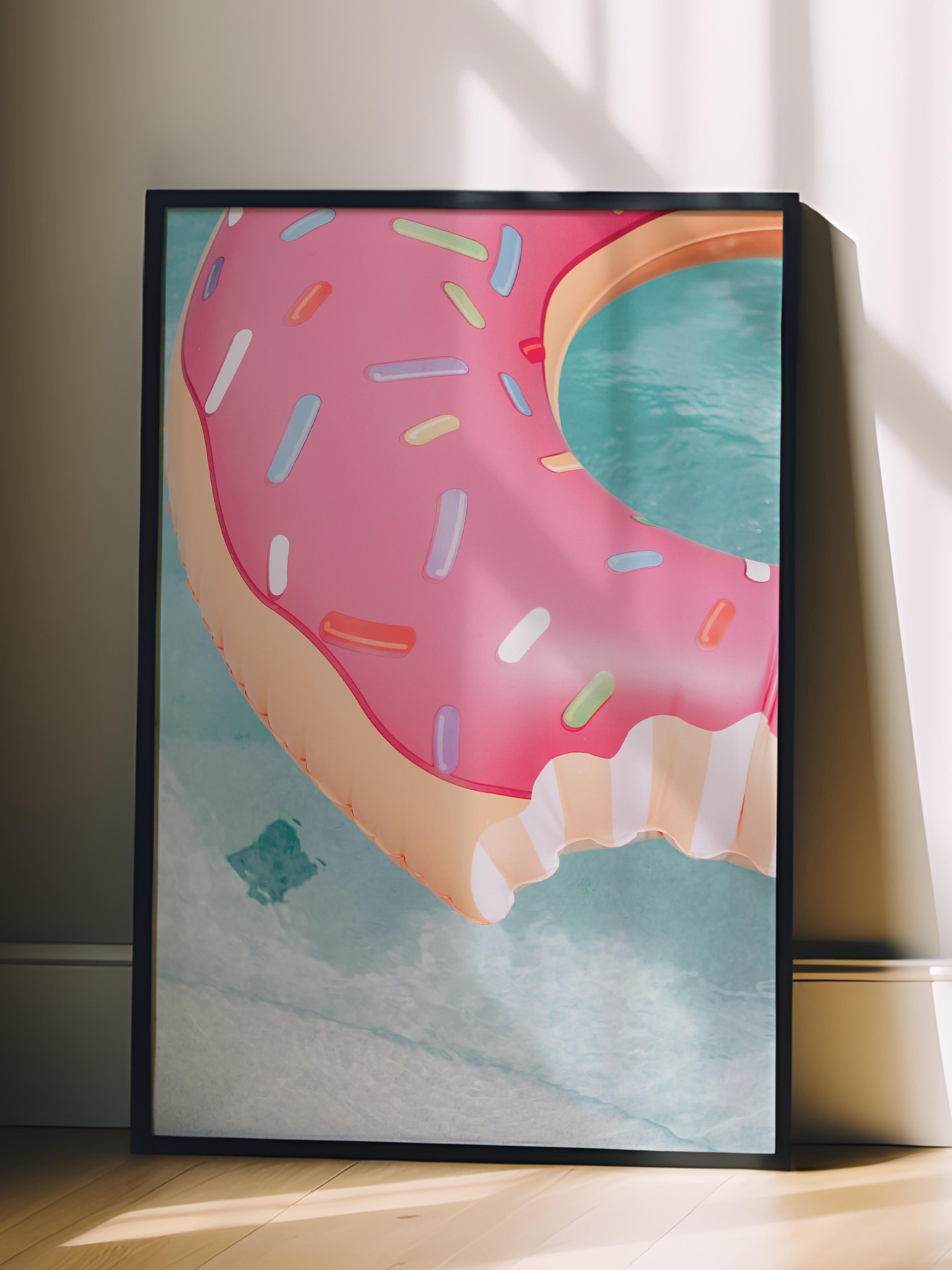Çerçevesiz Poster, Yaz Temalı Tablo NO:8, Pembe Donut Havuzu Fotoğrafı, Pembe Poster, Dikey