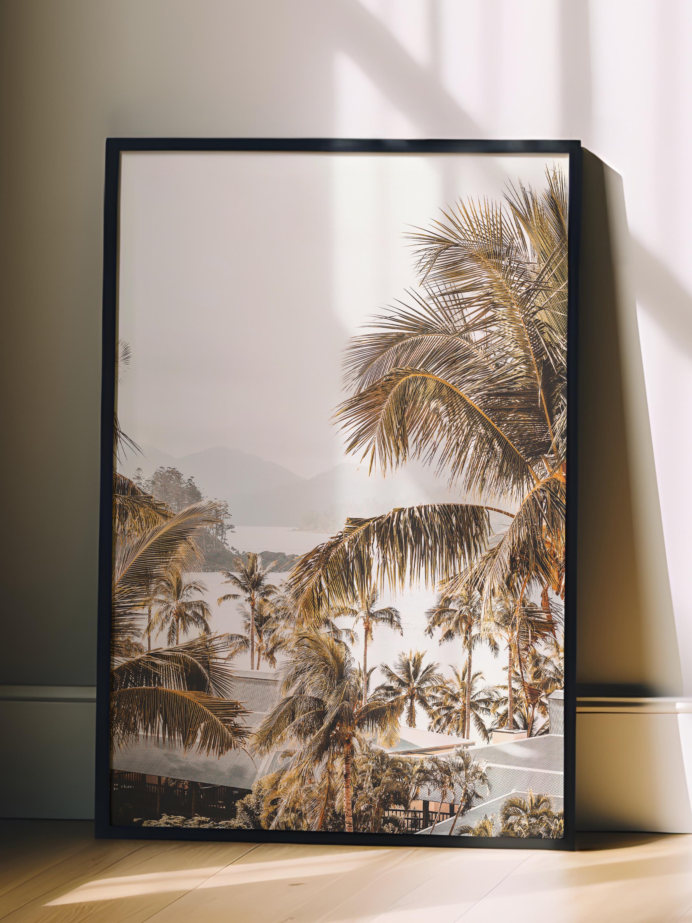 Çerçevesiz Poster, Yaz Temalı Tablo NO:80, Palmiye Ağaçları Fotoğrafı, Kahverengi Poster, Dikey
