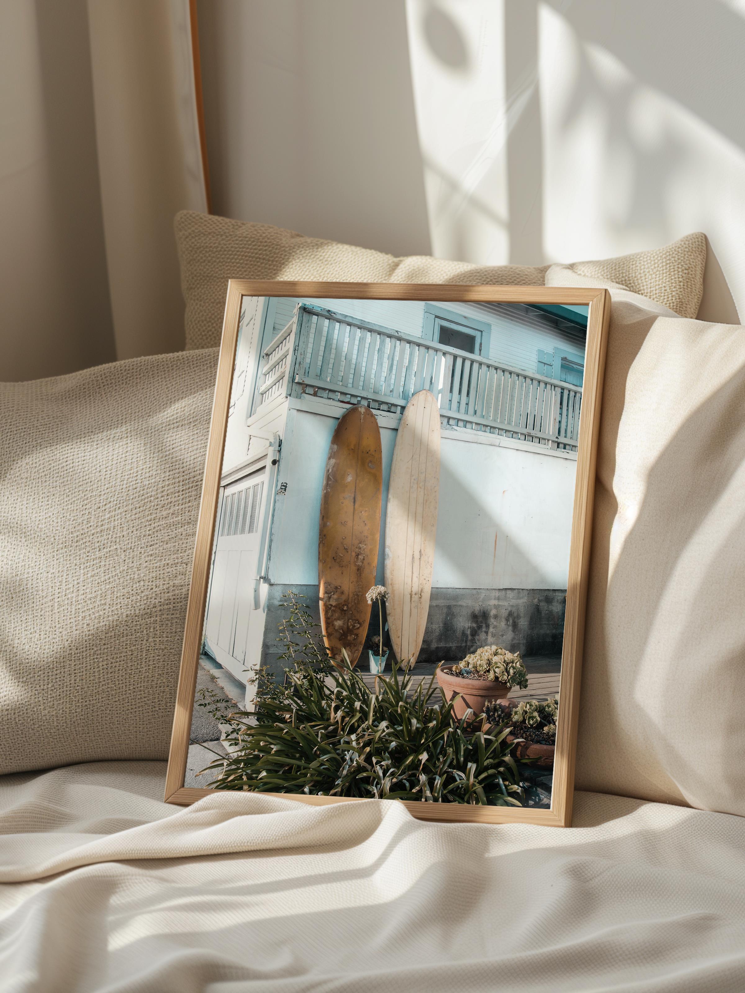 Çerçevesiz Poster, Yaz Temalı Tablo NO:92, Surf Tahtaları Fotoğrafı, Beyaz Poster, Dikey