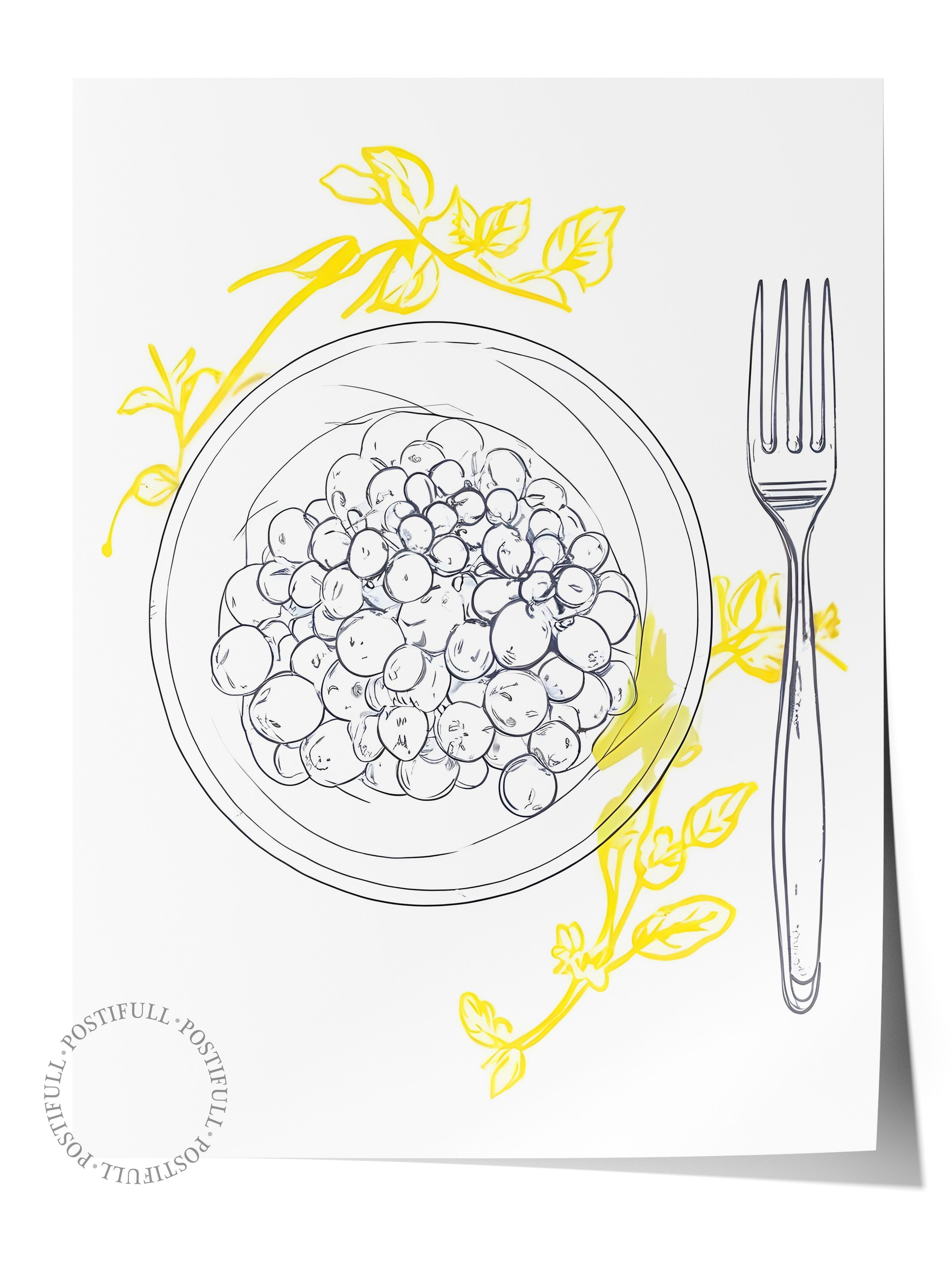 Çerçevesiz Poster, Yellow Flowers Around Plate, Comfort Serisi Mutfak Duvar Posteri, NO:109141