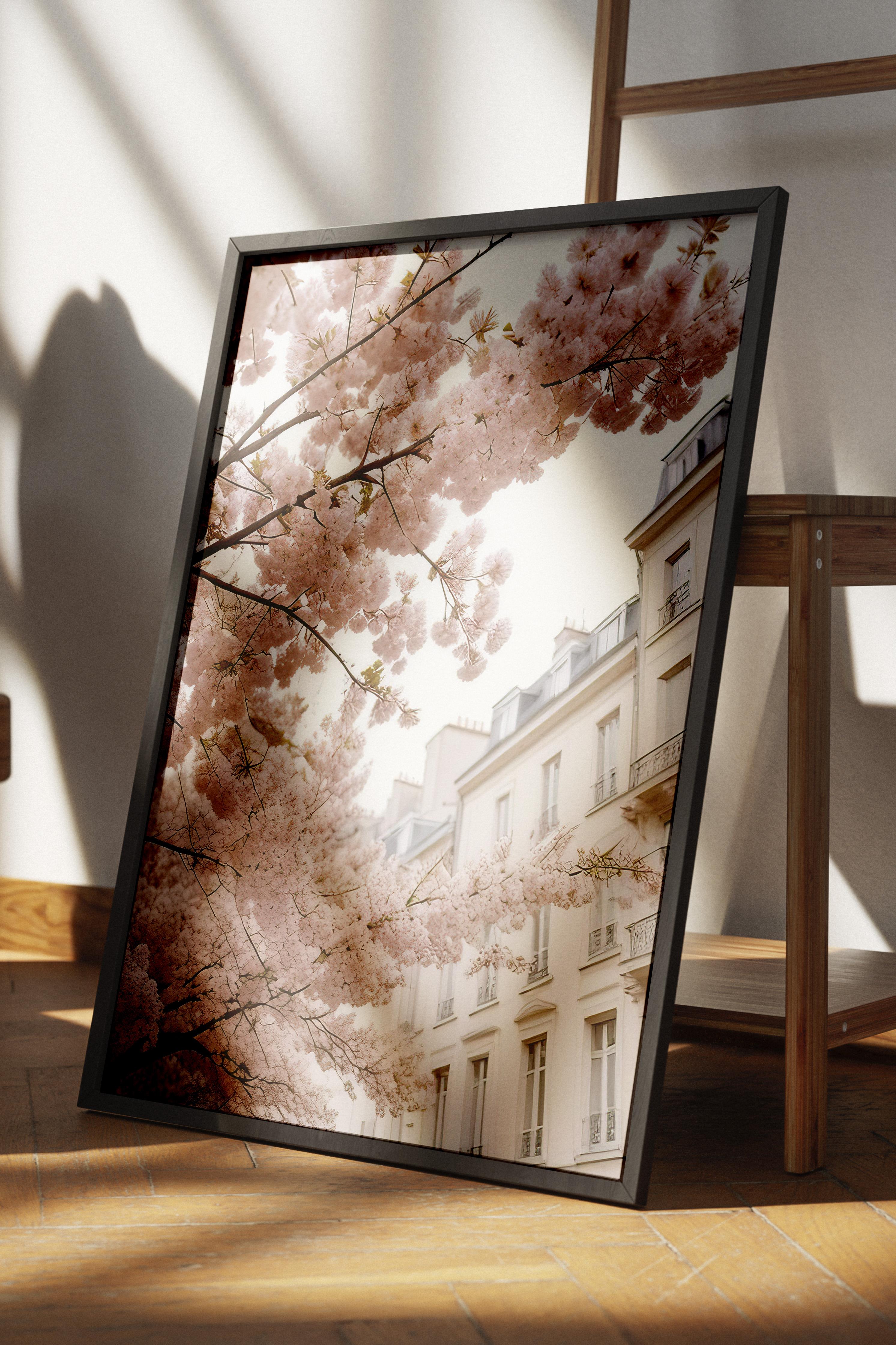 Cherry Branches Çerçeveli Tablo, Siyah Çerçeve ve Poster, Duvar Tablosu Comfort Serisi NO:108367