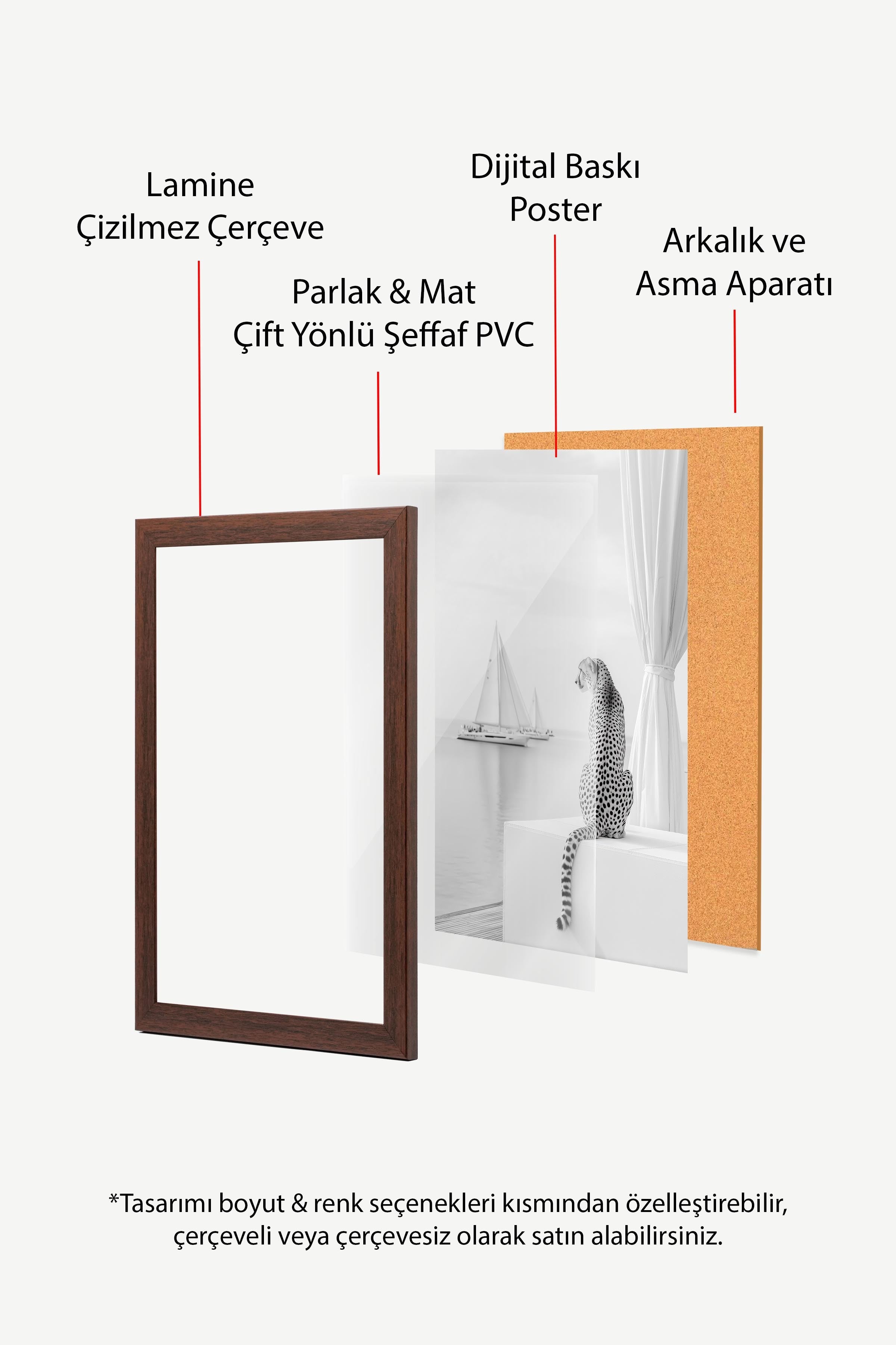 Çita ve Yelkenli Posteri, Kahverengi Çerçeveli Poster, Old Money Serisi, NO:113249