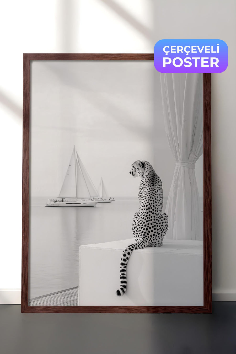 Leopar ve Yat Old Money Tasarımlar Poster – Kahverengi Çerçeveli Tablo