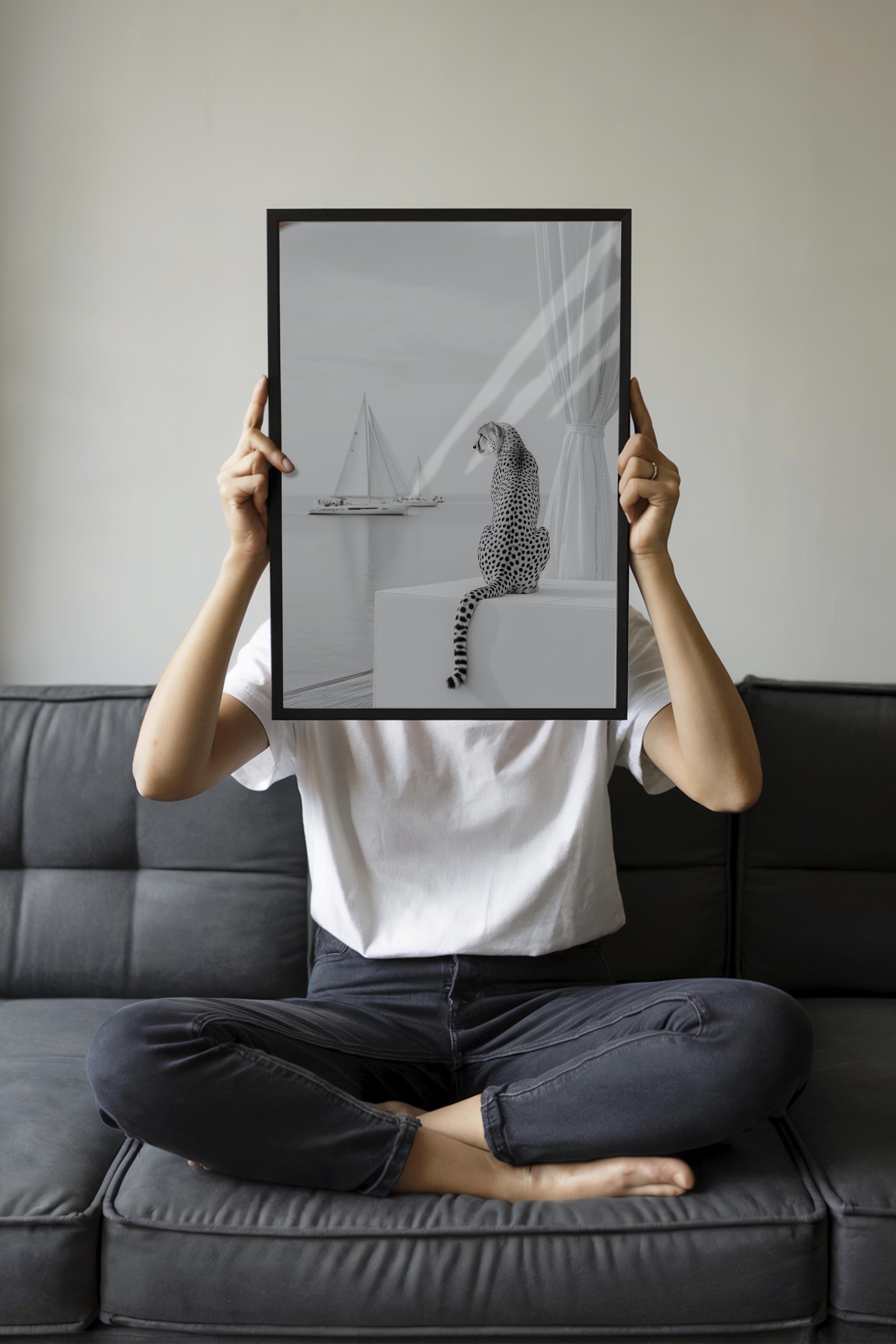Çita ve Yelkenli Posteri, Siyah Çerçeveli Poster, Old Money Serisi, NO:113249